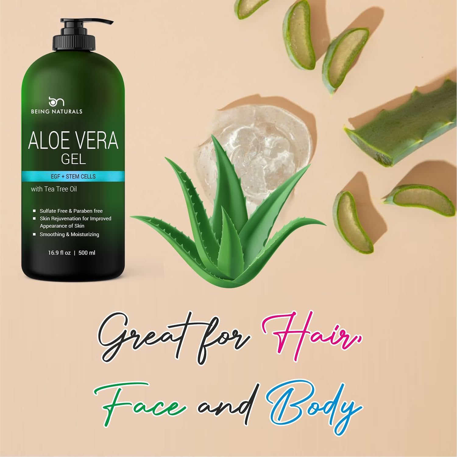 Aloe vera Gel - from 100% Pure Organic Aloe Infused with EGF, Stem Cell, Rosemary Oil - Natural Raw Moisturizer for Face, Body, Hair. Perfect for Sunburn, Acne, Razor Bumps 16.9 fl oz - Image 6