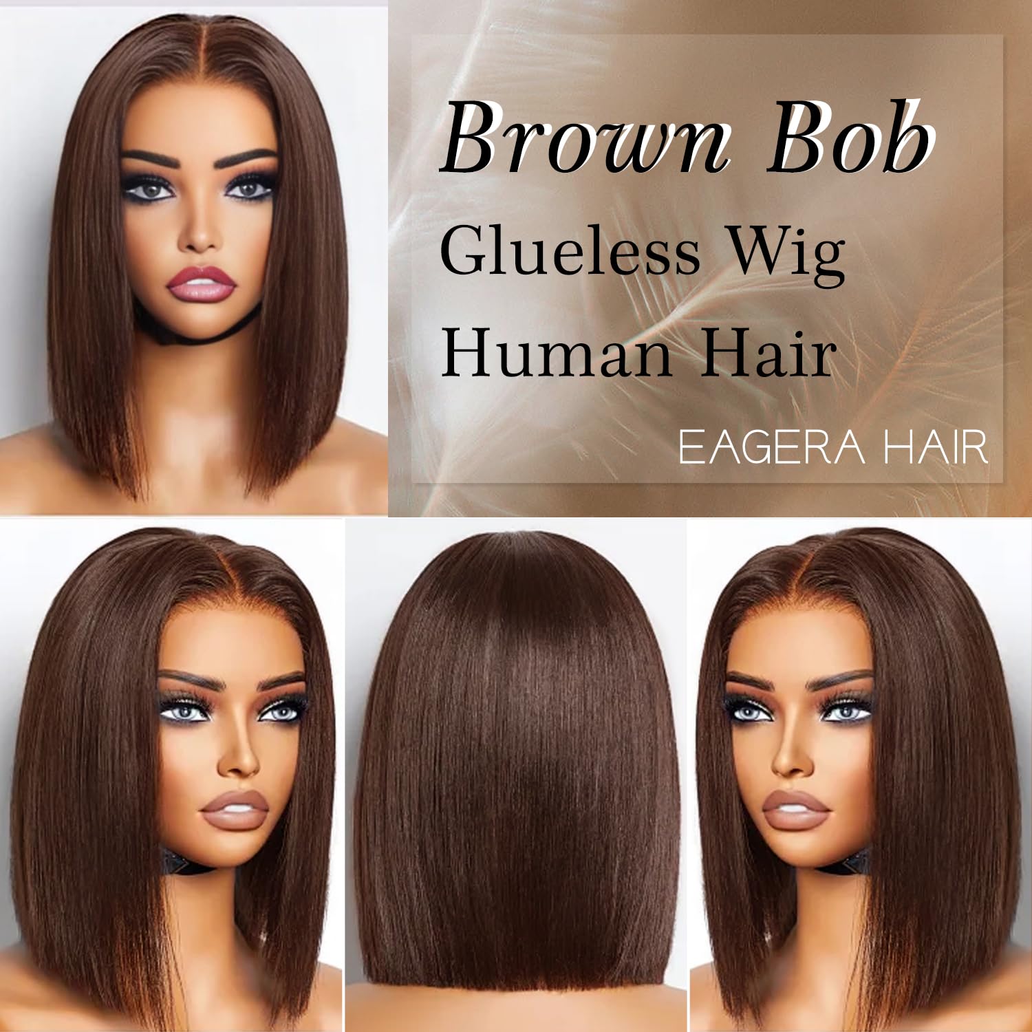 Brown Wear and Go Glueless Wigs Human Hair Pre Plucked Pre Cut 12 Inch 7x5 Chocolate Brown Glueless Bob HD Lace Closure Wig Bleached Knots Short Brown Straight Wig 180% Density for Women - Image 2