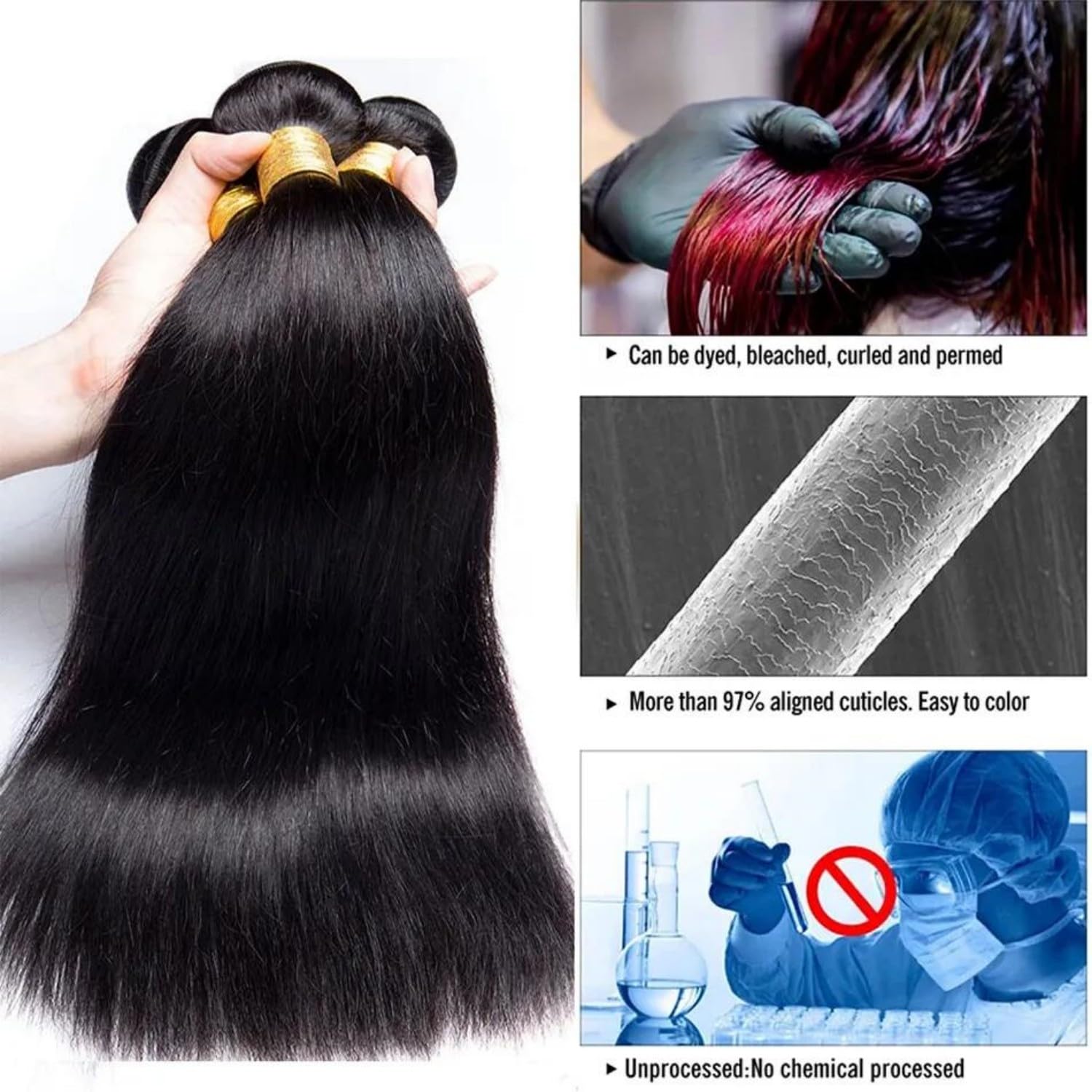Straight Bundles Human Hair 100% Unprocessed 12A Brazilian Hair 16 18 20 Inch 3 Bundles Deals Human Hair Double Weft Natural Black - Image 6