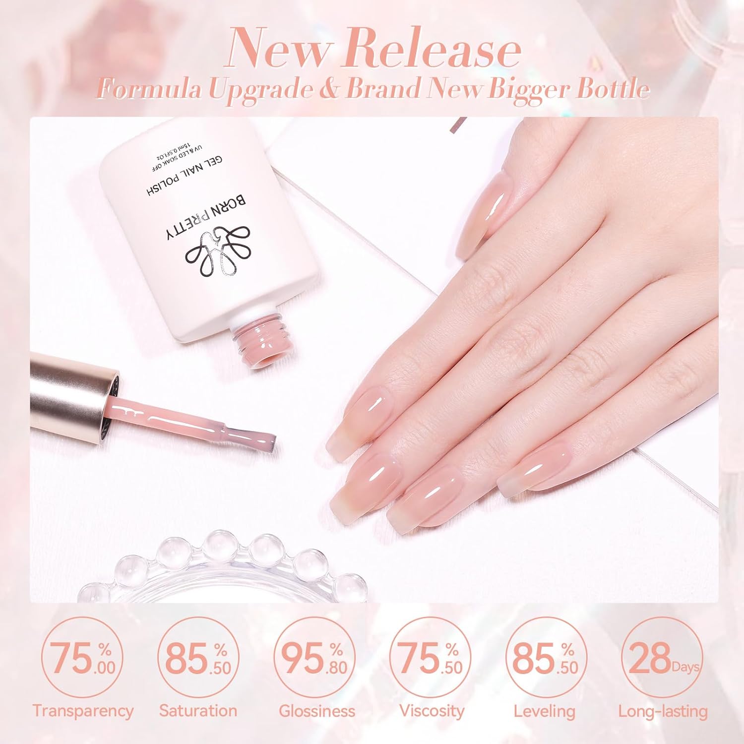 BORN PRETTY Jelly Gel Nail Polish Jelly Nude Gel Polish Sheer Translucent Skin Stone Natural Soak Off Hema-Free Gel Polish Nail Art DIY 15ML - Image 6