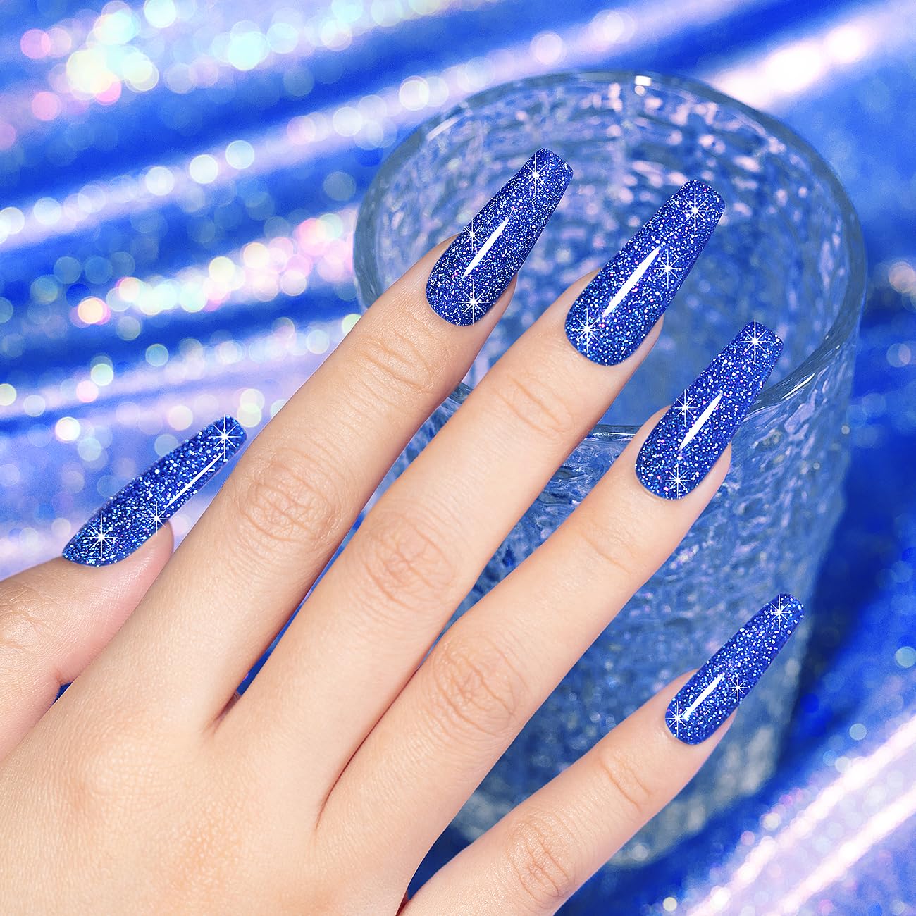 RARJSM Reflective Glitter Gel Polish Royal Blue Sparkle Iridescent Rainbow Shimmer Dark Blue Nail Polish 7.5ml Soak Off Sparkle Flash Disco Diamond Salon DIY Home Manicure - Image 3