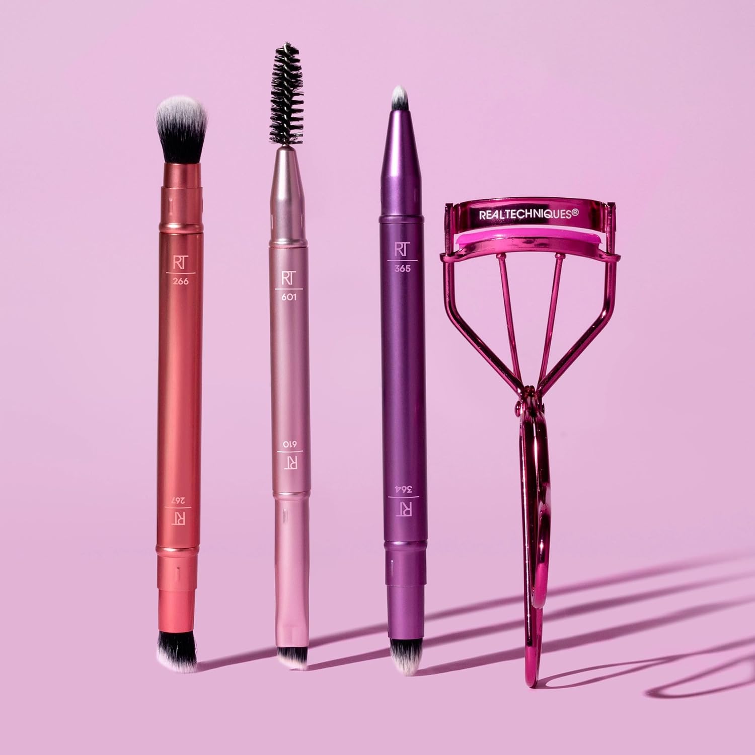 Real Techniques Double Time Brush + Lash 4 Piece Set, Dual-Ended Eye Makeup Brushes For Eyeshadow & Brows, Travel-Friendly Brush Caps For Storage, Eyelash Curler Included, Cruelty-Free - Image 7