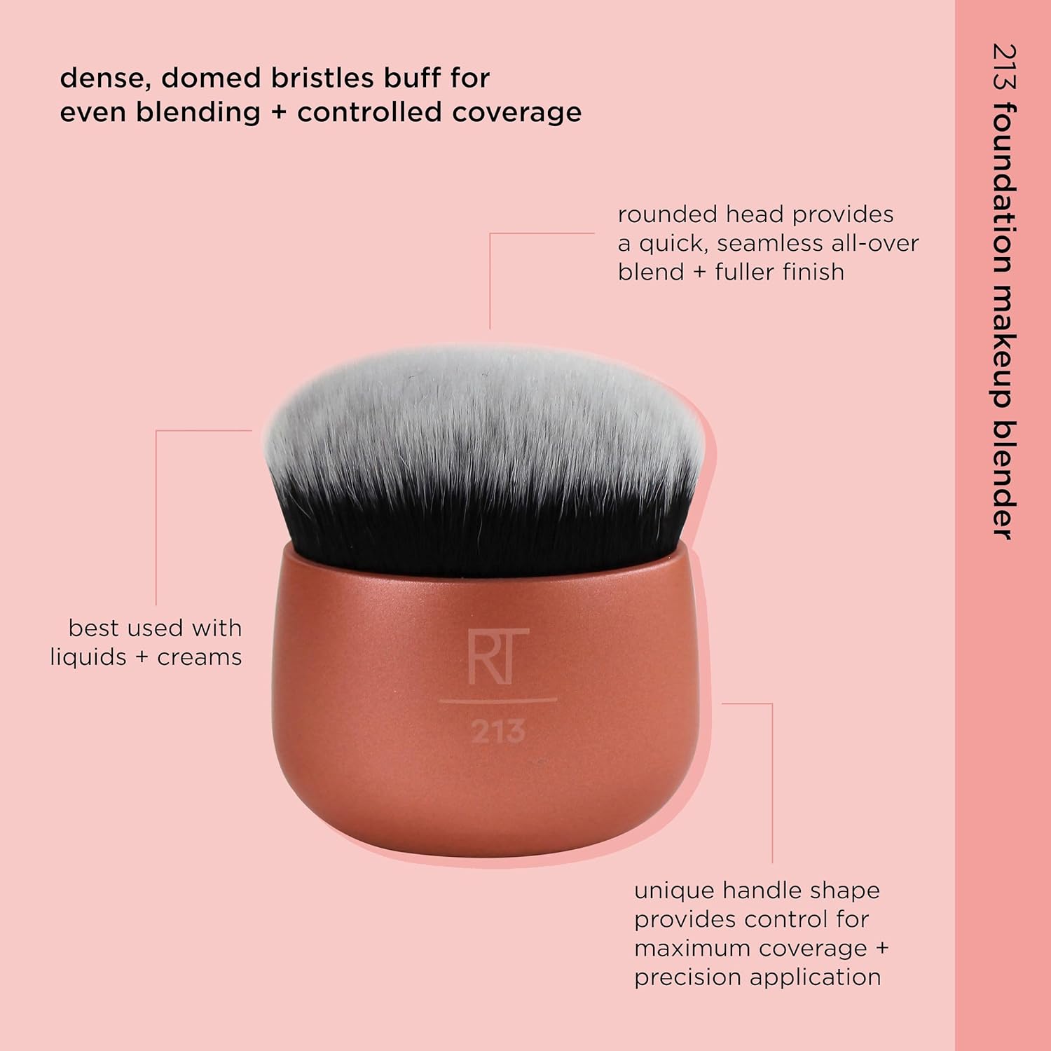 Real Techniques Foundation Makeup Blender, Kabuki Brush For Face or Body Makeup, Works With Liquid or Cream Foundation, No Handle, Blend & Buff Makeup, Dense Synthetic Bristles, 1 Count - Image 3