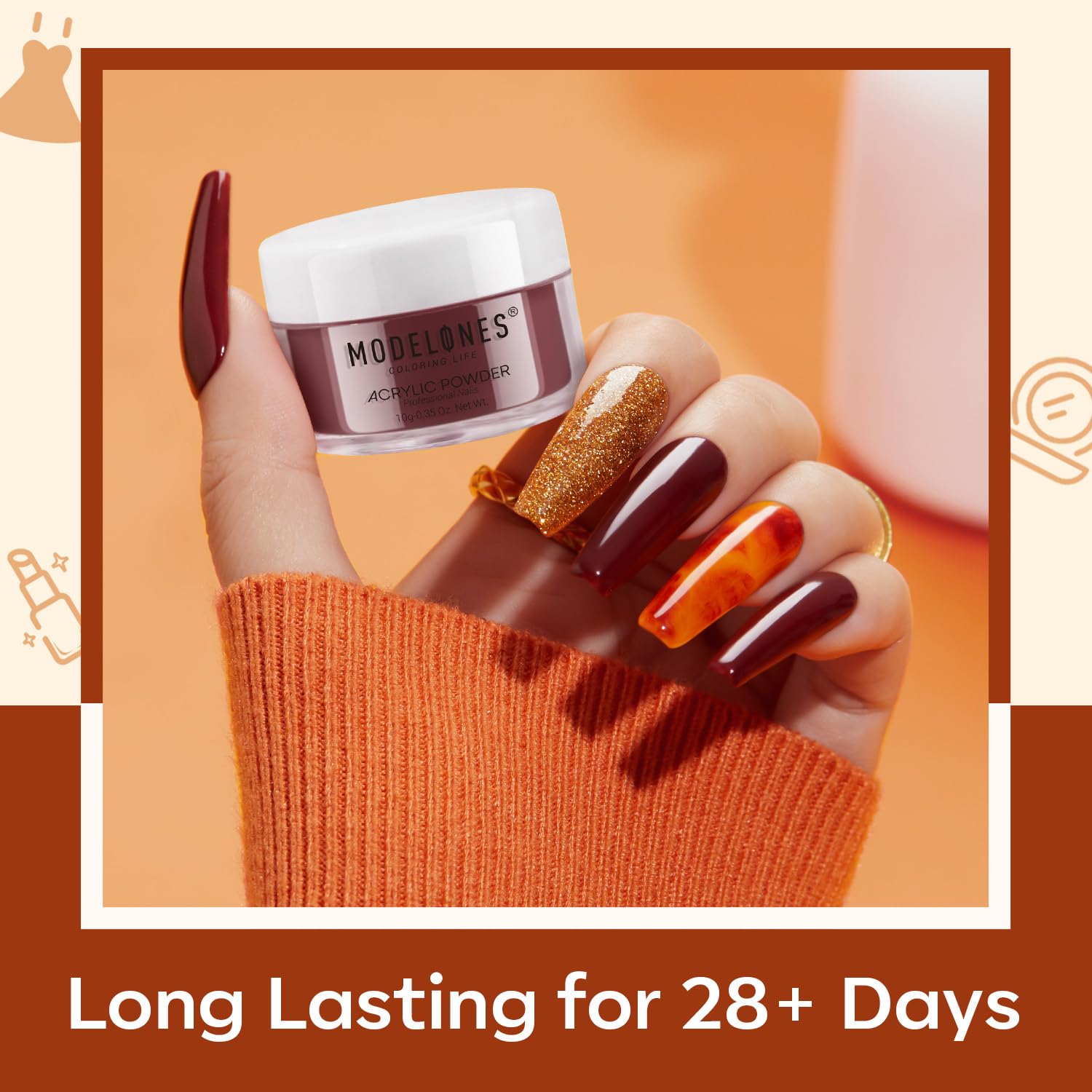 Modelones 6 Colors Acrylic Powder, Fall Autumn Acrylic Nail Powder Gold Red Yellow Orange Nail Acrylic Powder for Acrylic Nail Art 3D Nail Carving French Nail Extension, Gifts for Women - Image 5