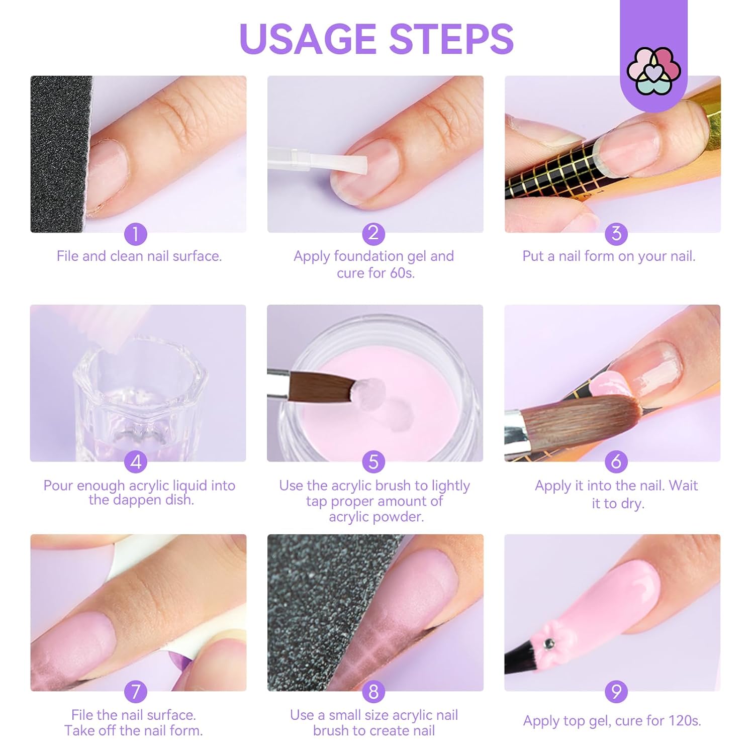 SAVILAND 15-Piece Beginner Acrylic Nail Kit with Clear and Pink Powder, Liquid Monomer, Brush, and Tools - Image 6