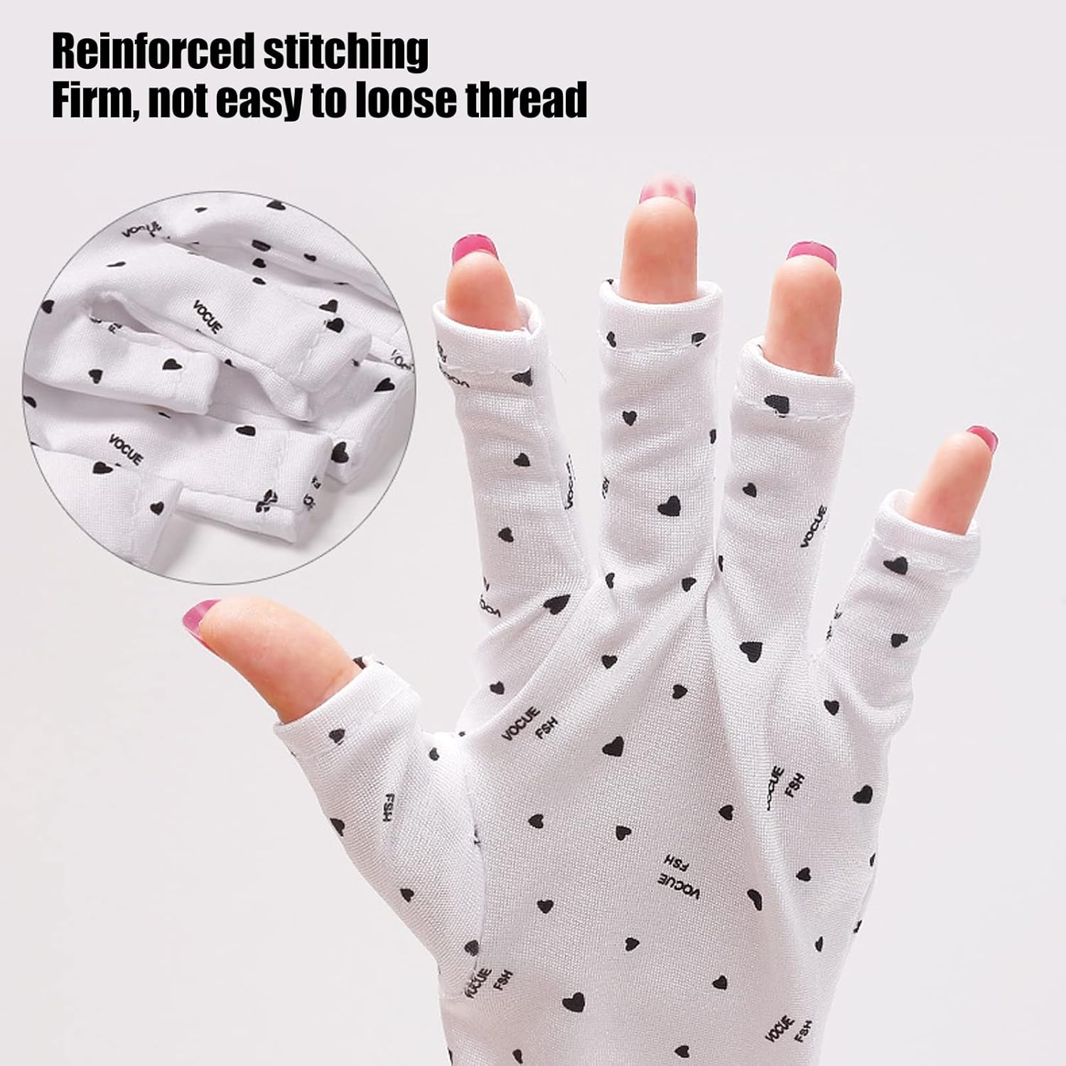 3 Pairs Gloves, Manicure Gloves with Cute Heart Shaped Pattern, Fingerless Nail Art Gloves for Nail Gel Dryer, Outdoor Gloves for Women and Girls - Image 5