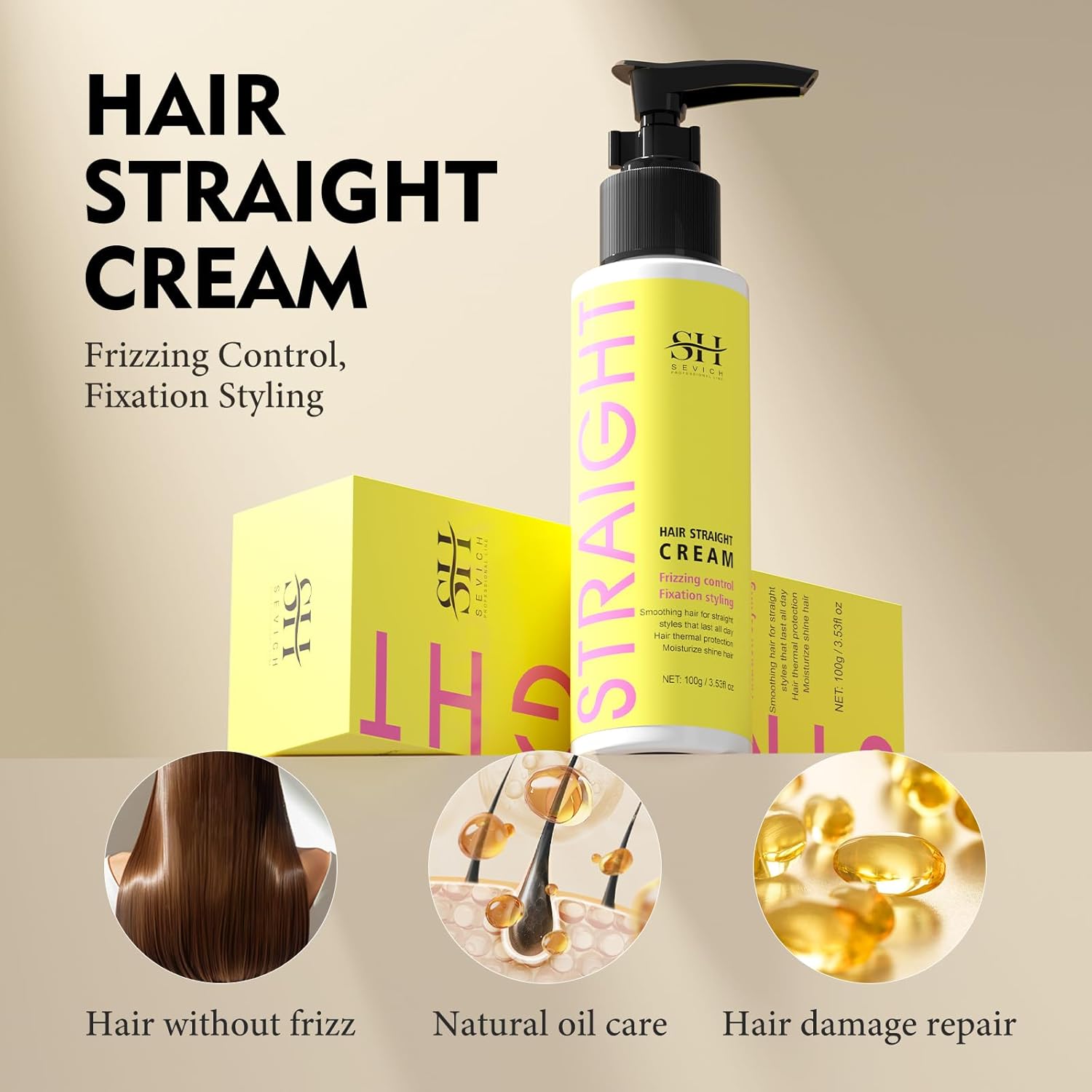 SEVICH Hair Straightener Cream - Frizz Control Hair Care Products, Hair Serum for Frizzy and Damaged Hair, Keratina Para Alisar El Pelo - Long-Lasting Smoothness, Hair straightening 72H,100g - Image 2