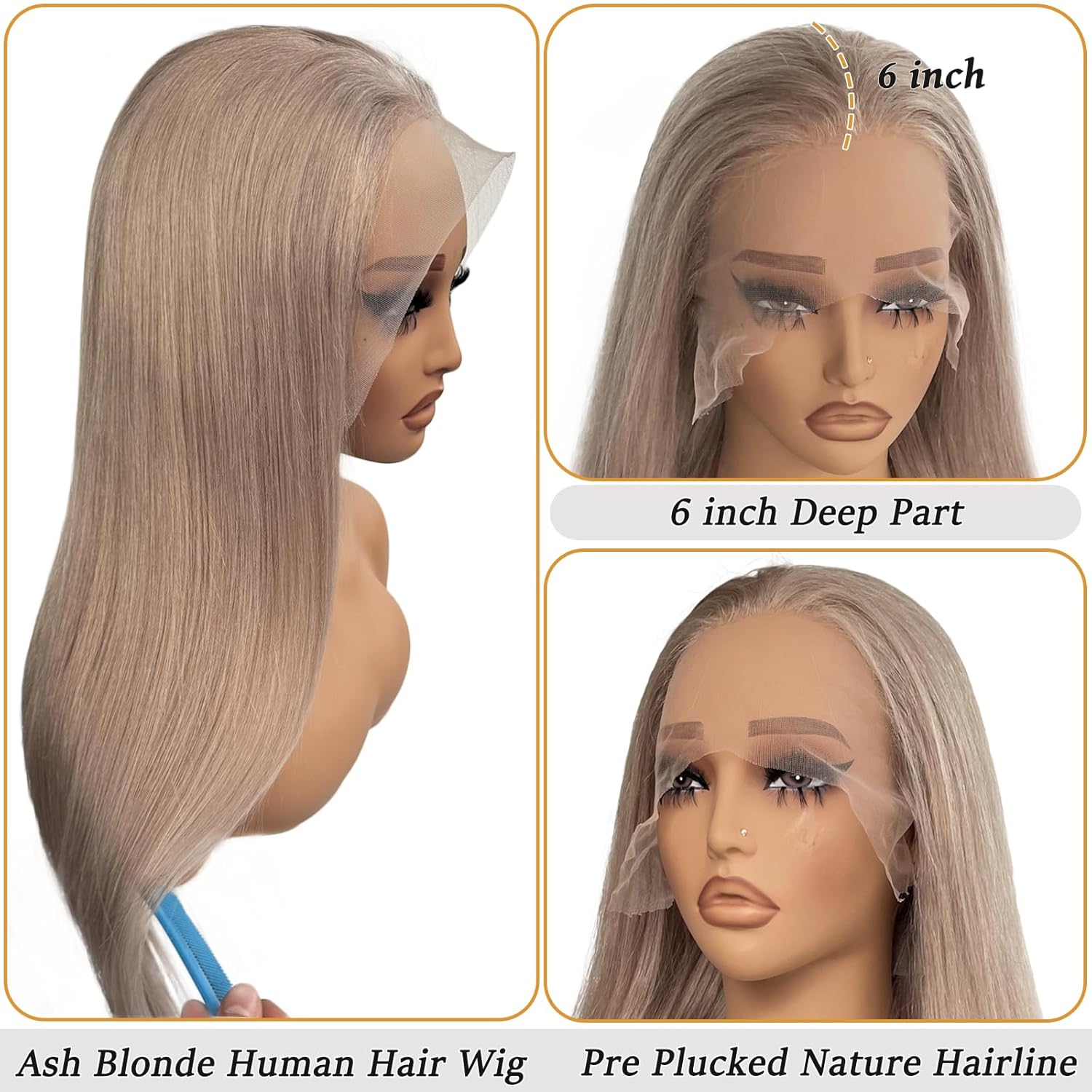 30Inch Long Straight Ash Blonde Lace Front Wigs Human Hair for Women, Light Ash Blonde Colored 13x6 HD Invisible Lace Front Wig Human Hair, Free Part Glueless Wigs, Pre Plucked Pre Cut - Image 3