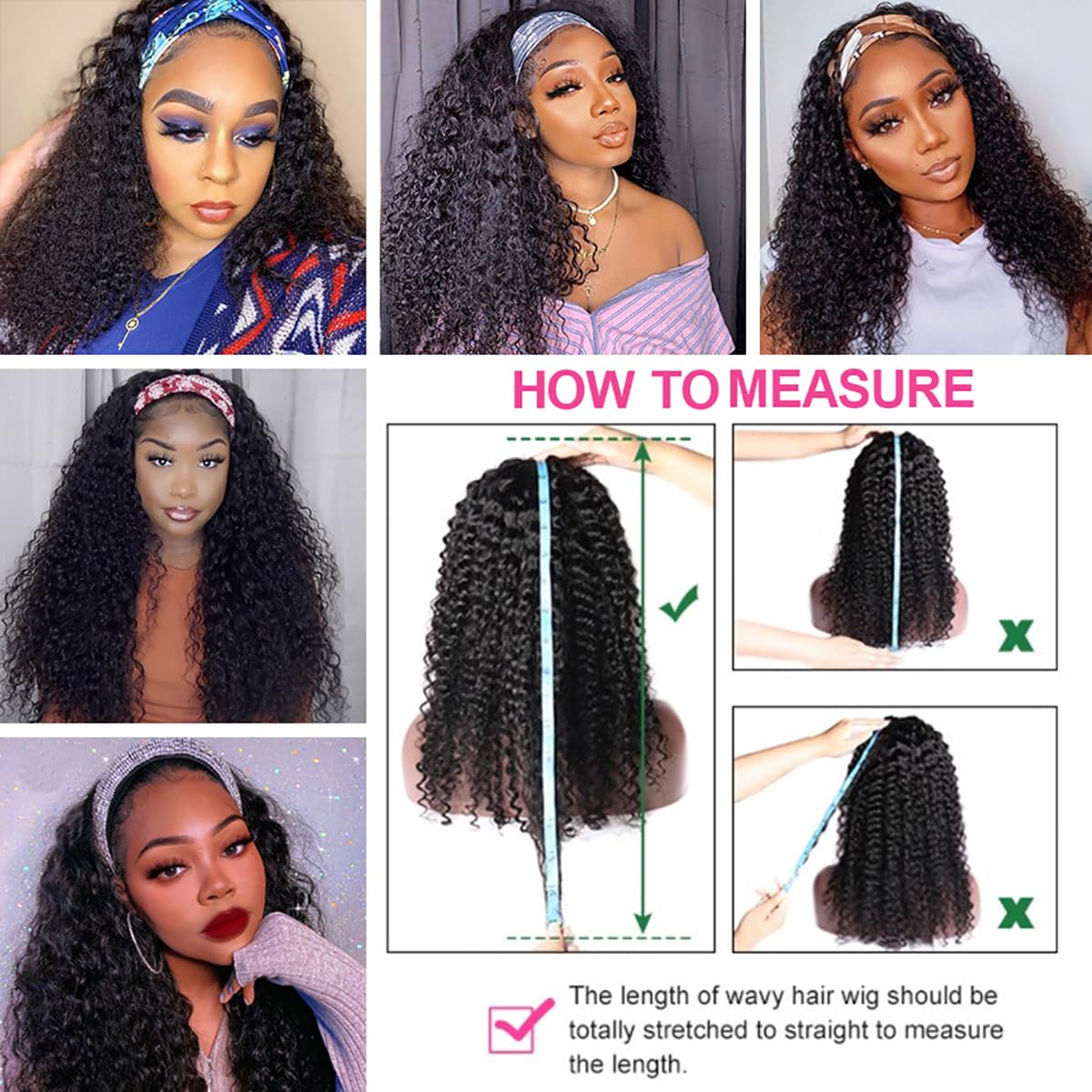 Curly Headband Wig Human Hair 18 inch None Lace Front Wig Machine Made Wigs Glueless Water Wave Headband Wigs for Black Women Human Hair Natural Color - Image 6