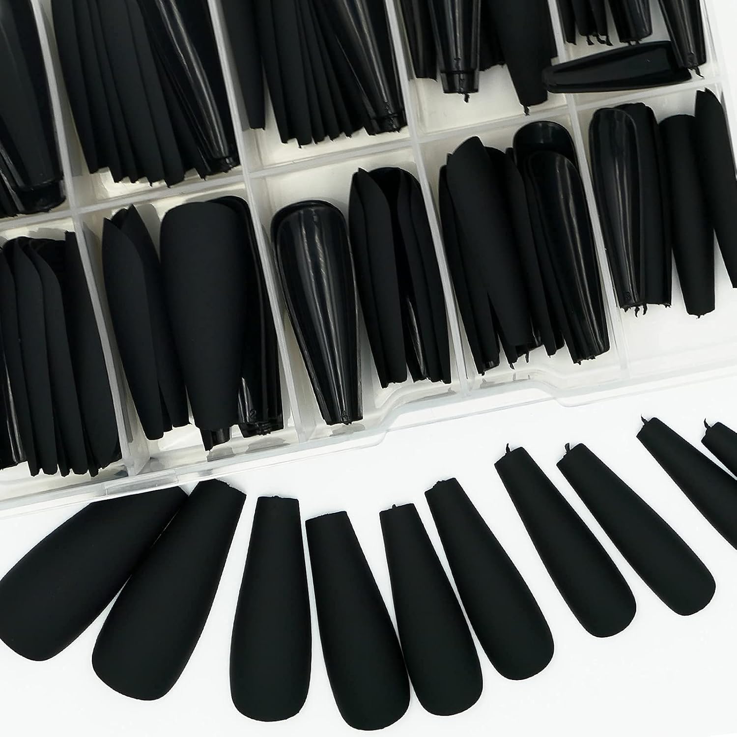 AddFavor 100pcs Coffin Fake Nails Full Cover Long Press on Nails Pure Color Matte Acrylic False Nail Tips for Women and Girls (Black) - Image 6