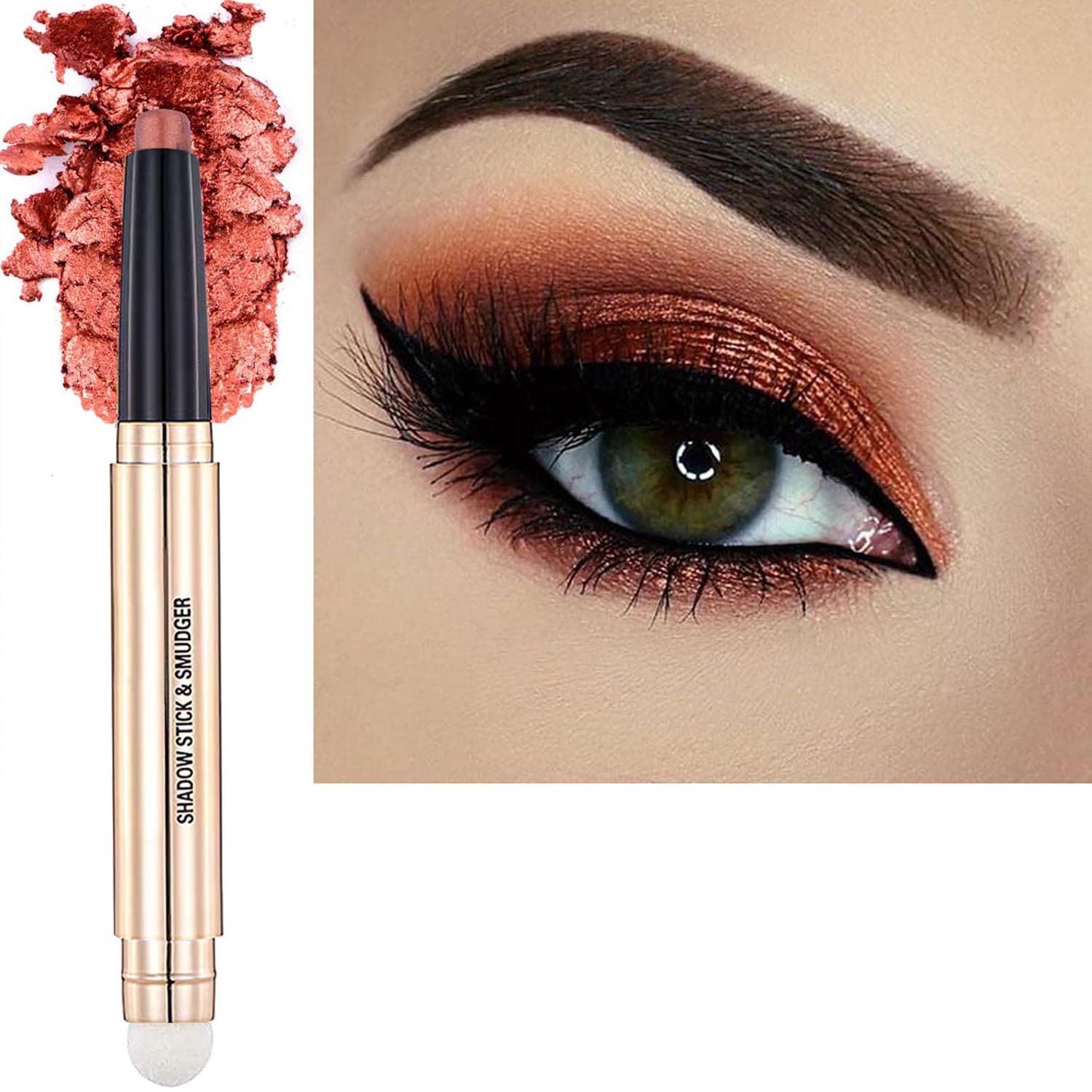 Orange Copper Eyeshadow Stick Makeup Cream Glitter Shimmer Bronze Eyeshadow Pencil Hypoallergenic Waterproof Long Lasting Eye Shadow Highlighter Eye Liner Pen Multi-Dimensional Eyes Look
