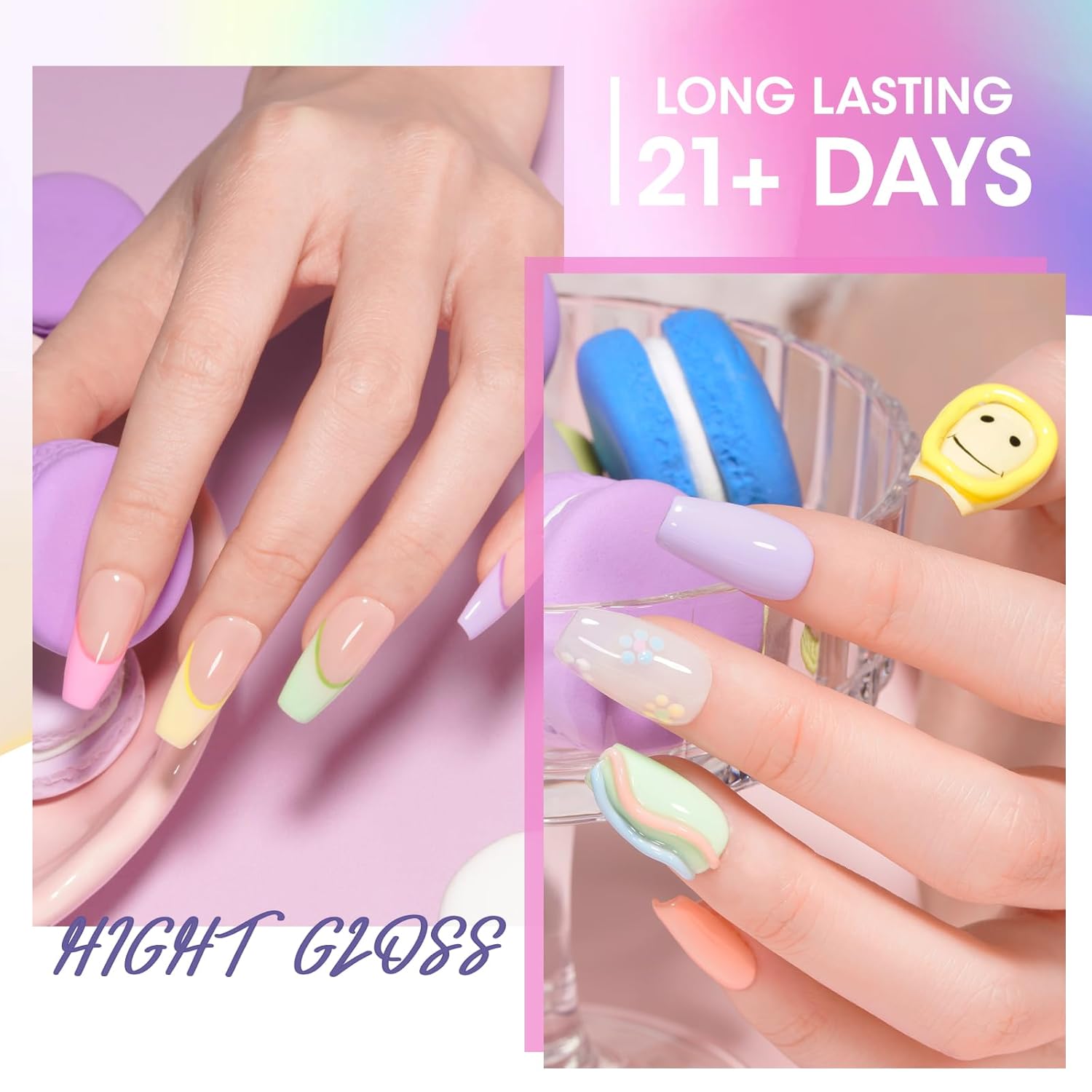 Gellen Pastel Gel Nail Polish, Spring Summer Gel Polish Macaron Colors Nude Pink Purple Blue Green Yellow, No Wipe Soak Off Long Lasting UV Light Gel for Women Girls Manicure Salon Home, 10ml - Image 3