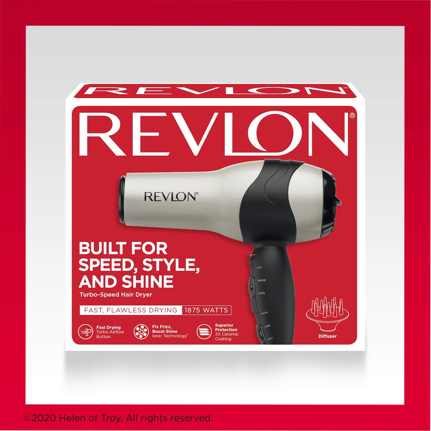 REVLON Turbo Hair Dryer with Advanced Ionic Technology, Ceramic Coating | Turbo Heat and Cold Shot Features, 1875 Watts for Fast Drying and Shine (Silver) - Image 6