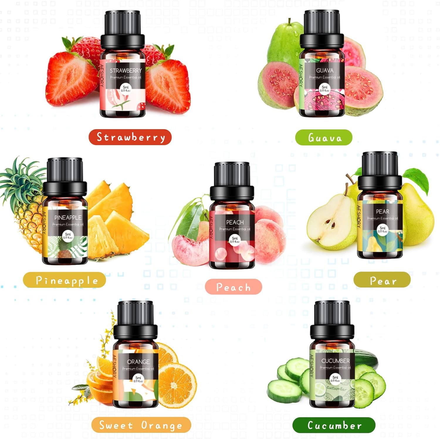 Fruity Essential Oils Set - TOP 14 Fragrance Oil for Diffusers, Candle Making Includes Strawberry, Apple, Pineapple, Cucumber Melon, Cherry, Mango, Lemon, and Orange Scented Aromatherapy Oils (5ml) - Image 2