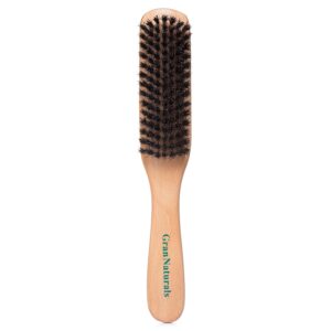GranNaturals Boar Bristle Slick Back Hair Brush - Soft/Medium Smoothing Hairbrush to Style, Polish, & Lay Hair Down Flat to Create a Sleek Frizz Free Hairstyle for Women and Men - Wooden Handle
