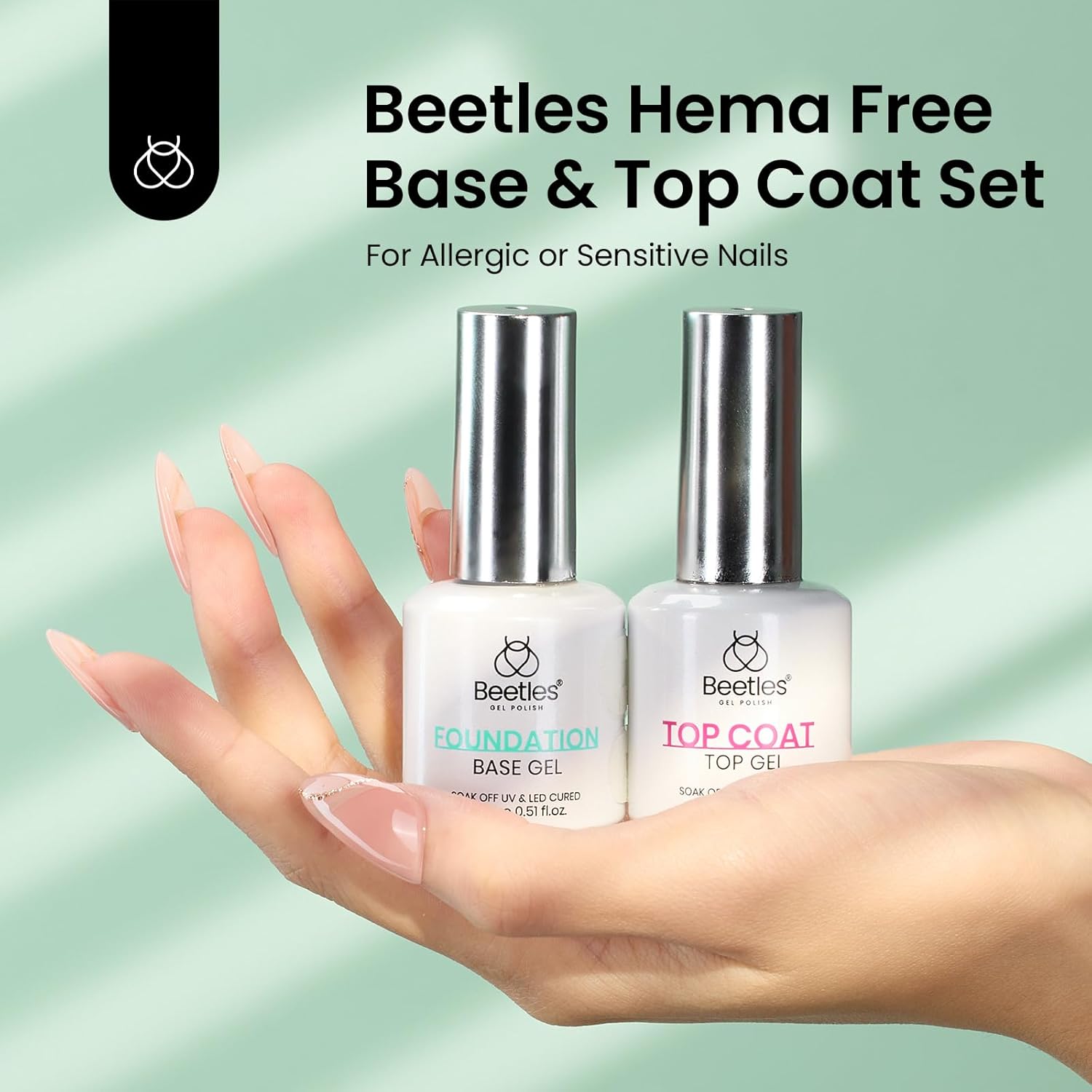 Beetles 2Pcs Hema Free Gel Base and Top Coat Set No Wipe, Upgraded Mild Formula Glossy Top Coat Gel Nail Polish Long Lasting Effect Soak Off No More Damaged Nails - Image 2