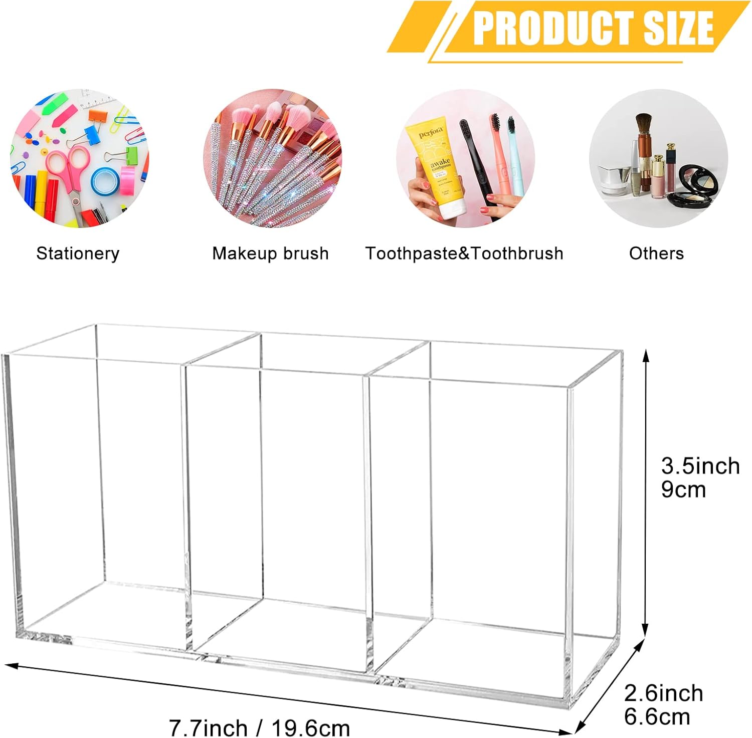 Clear Makeup Brush Organizer,Acrylic Cosmetic Brushes Storage Holder with 3 Slots,Pencil Pen Holder for Desk,Desk Organizer and Accessories for Vanity - Image 5