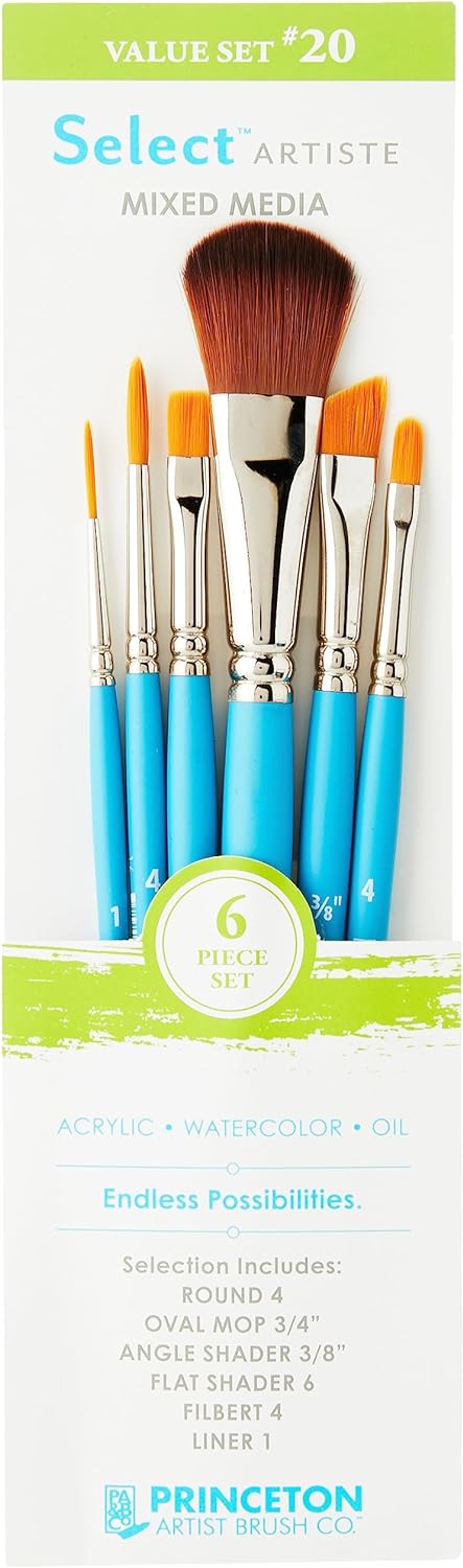 Princeton Select Artiste, Series 3750, Paint Brush for Acrylic, Watercolor and Oil, Set of 6