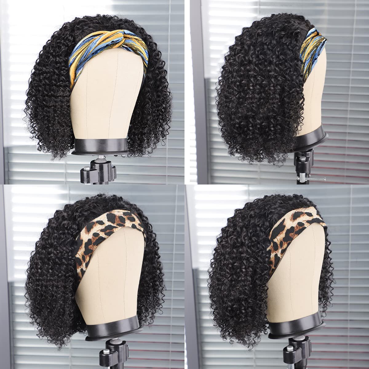 12 Inch Curly Human Hair Headband Wig Natural Black Glueless 150% Density - Image 2