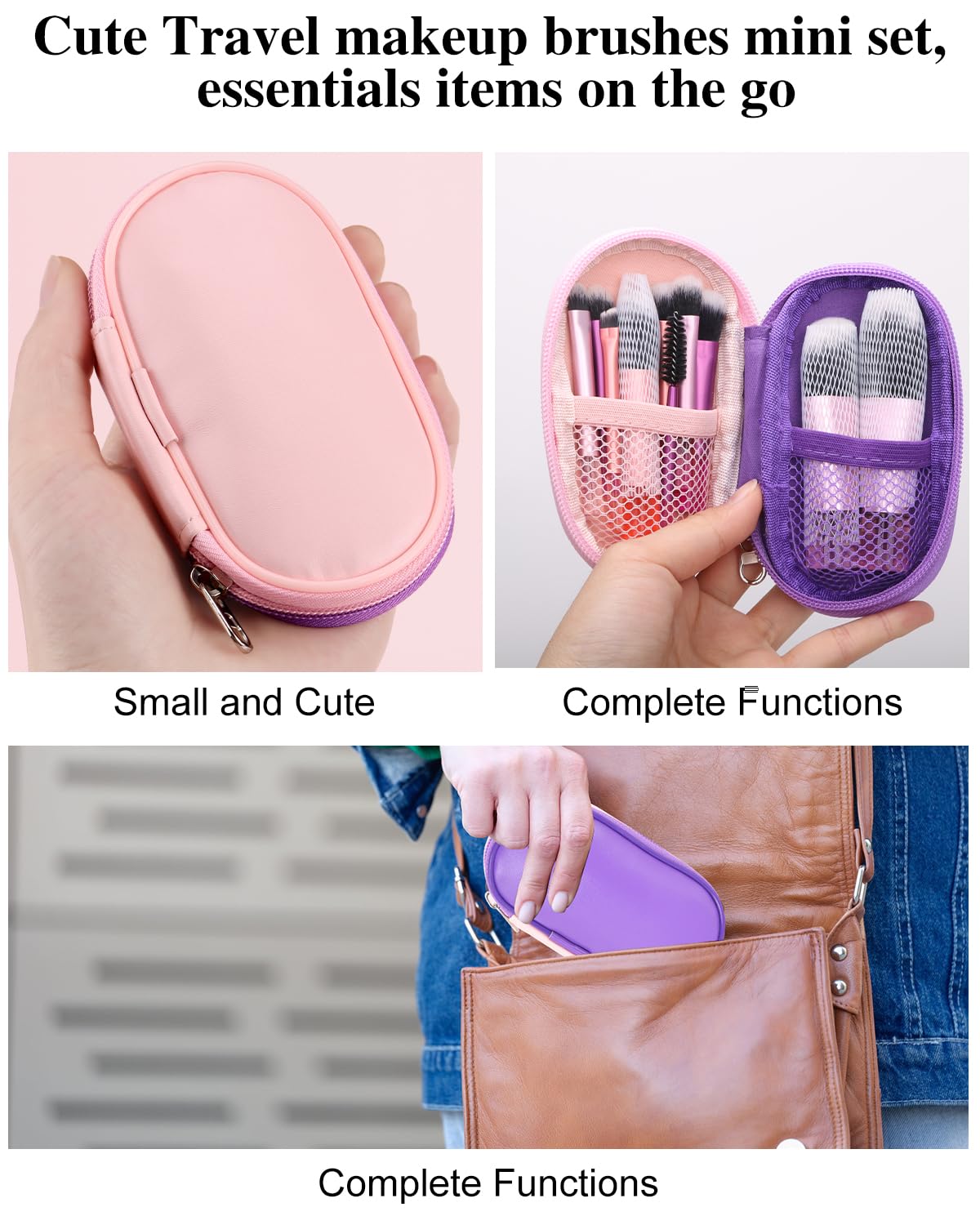 Mini Travel Makeup Brushes Set, 14 Pieces, Portable Full Complete Function Cosmetic Kit with Brush Pouch, On the Go Short Makeup Brush Small Travel Essentials for Women, Girls (Colorful) - Image 5
