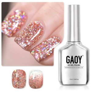 GAOY Glitter Gel Nail Polish, 16ml Pink Champagne Sparkly Gel Polish, Diamond Shiny Glitter Soak Off UV Gel for Nail Art, 1124 Pink Champagne