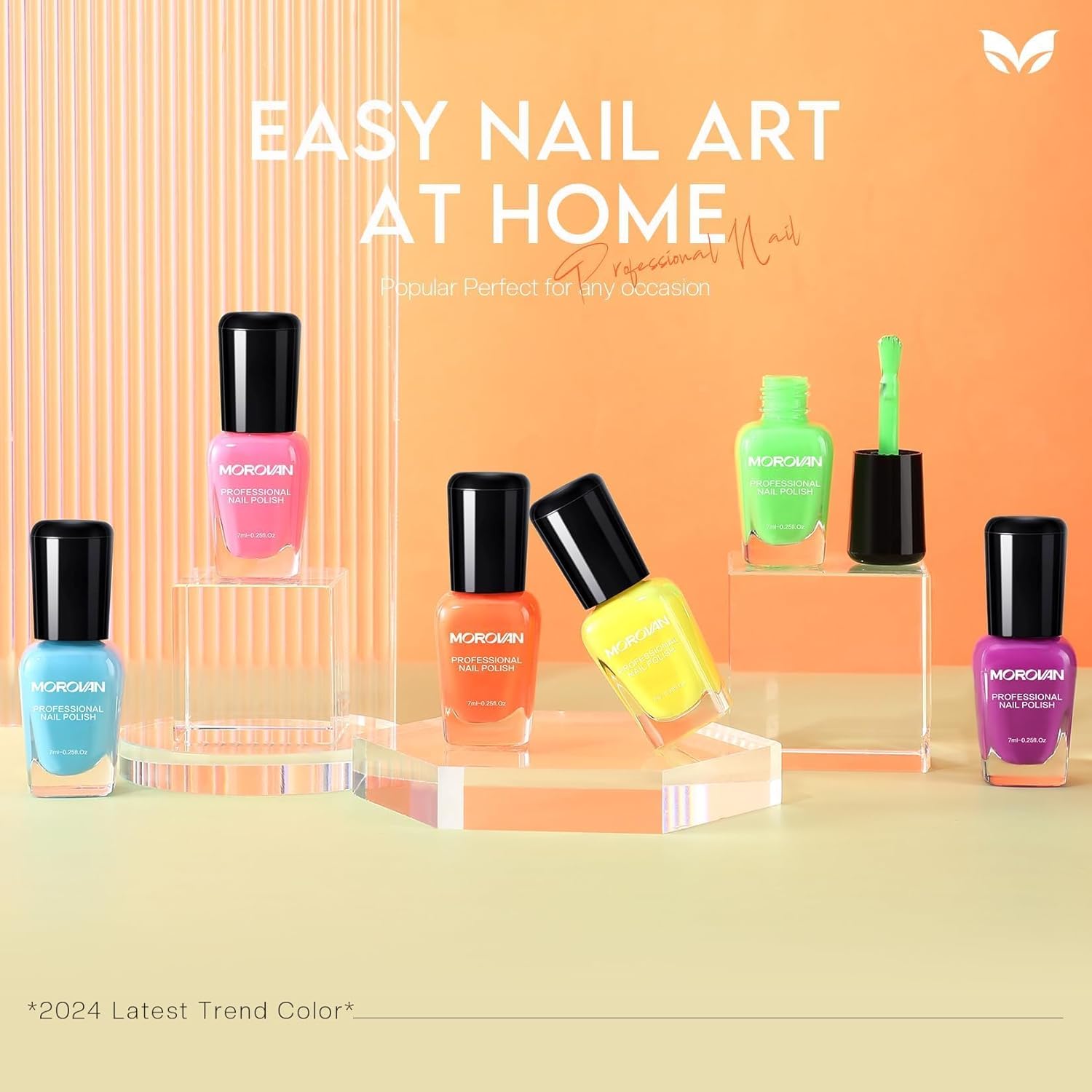 Morovan Nail Polish Set Fingernail: Neon Quick Dry 6 Bright Colors Rainbow Nail Polish Kit Regular Finger Nail Polish Pack Summer 0.25oz Glossy Nail Polish Gifts for Women - Image 2