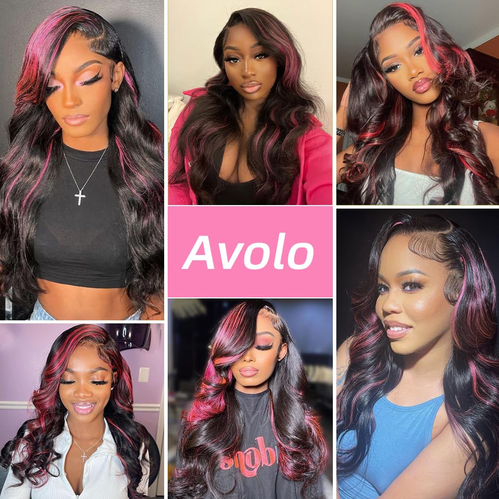 Ombre Lace Front Wig Human Hair 1B/Pink 13x4 Skunk Stripe Highlight Colored Wigs Human Hair Body Wave HD Frontal Wigs Human Hair Pink And Black Wig Glueless Wigs Human Hair 180% Density 22 Inch - Image 3