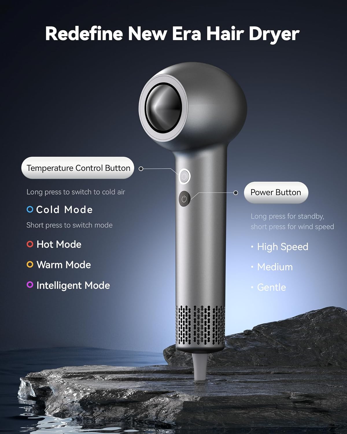 SYLPH Hair Blow Dryer for Travel, Mini and Portable Hair Dryer 200 Million Ionic, 112,000 RPM Motor for Fast Drying, Small and Compact Intelligent Temperature Control Hair Dryers for Women, Stars - Image 2