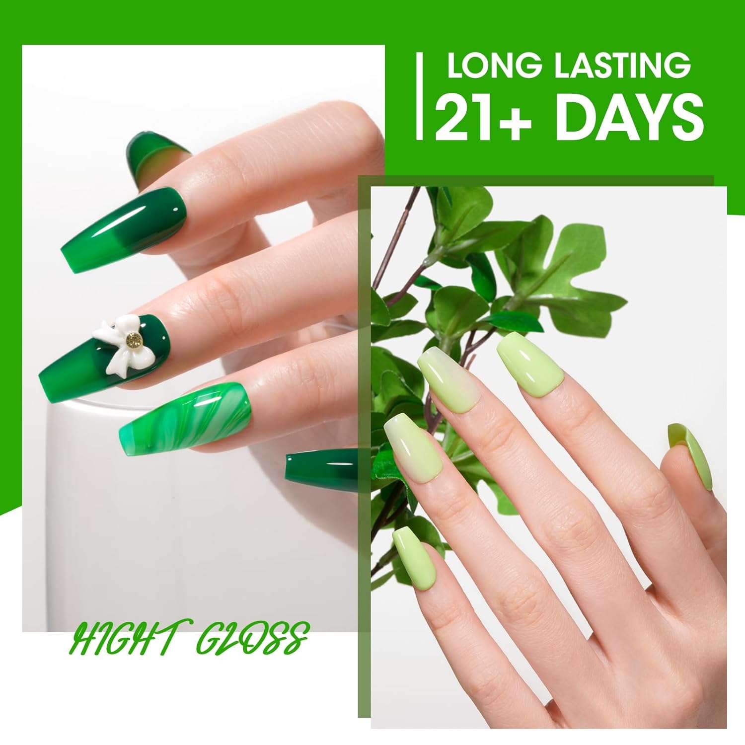 GELLEN Green Gel Nail Polish, Full Size Green Gel Polish Spring Summer Dark Light Grass Forest Jungle 6 Colors Set, No Wipe Soak Off UV Light Gel for Women Girls Manicure Home Salon St. Patricks Day - Image 3