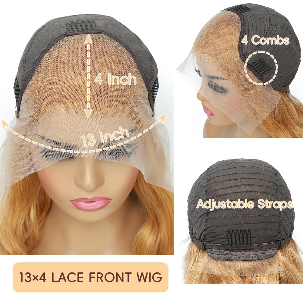 Honey Blonde Wig Human Hair 200% Density 13x4 Blonde Wig Human Hair Body Wave Lace Front Wigs Human Hair Pre Plucked Colored 27# Lace Frontal Wigs 24 Inch - Image 6