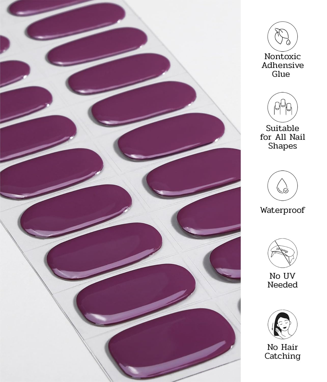 Nail Polish Strips - 22 Pcs Salon Quality Gel Nail Stickers - Long Lasting Wraps (Berry Wine Violet) - Image 4