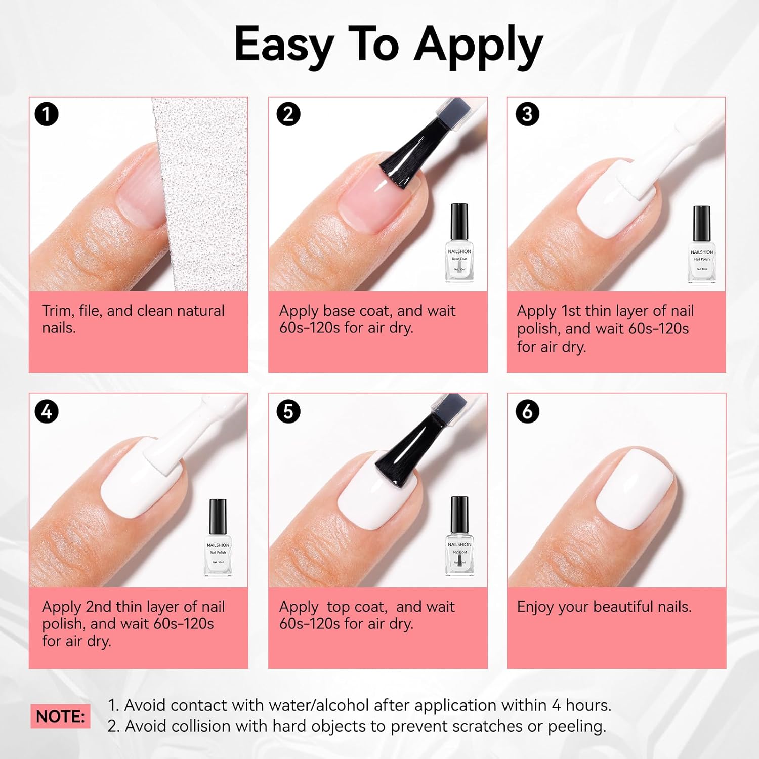 Classic French White Nail Polish 9-Free Vegan with Castor Oil 15ml, Fast Drying - Image 7
