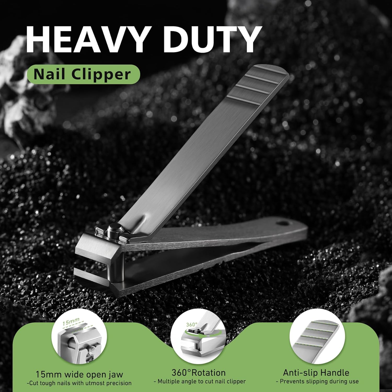 Heavy Duty Straight Blade Nail Clippers for Thick Toenails, Professional Stainless Steel Fingernail Toenail Clippers Trimmers - Thick Wide Jaw Toe Nail Clippings for Seniors, Men & Women - Silver - Image 4