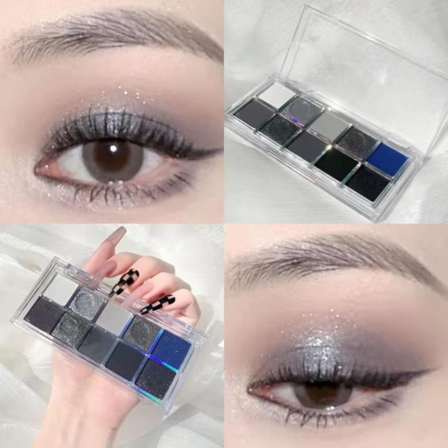 Erinde 10 Color Eyeshadow Palette Makeup - Matte Shimmer Glitter Eye Shadow, Ultra-Blendable, High Pigmented, Black Gray Blue Smokey Eyeshadow Palette with Professional Brush - Image 5