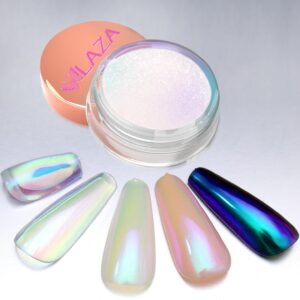 Laza Unicorn Chrome Nail Powder Glazed Donut Nails Metallic Mirror Effect Pigment Shimmer Pearl Powder Iridescent Nail Glitter Fairy Dust for Nail Art Supplies Gel Polish Manicure–Purple Green Mermaid