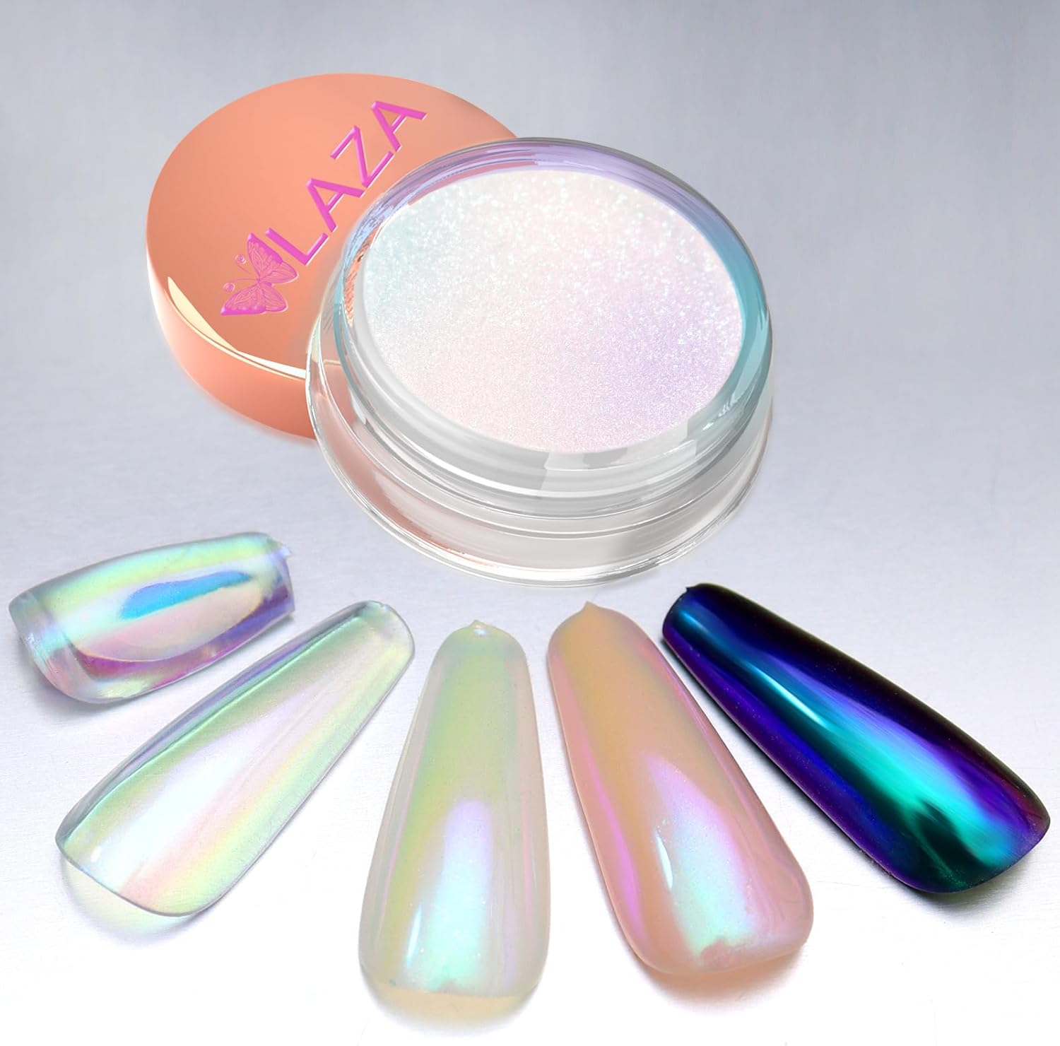 Laza Unicorn Chrome Nail Powder Glazed Donut Nails Metallic Mirror Effect Pigment Shimmer Pearl Powder Iridescent Nail Glitter Fairy Dust for Nail Art Supplies Gel Polish Manicure–Purple Green Mermaid