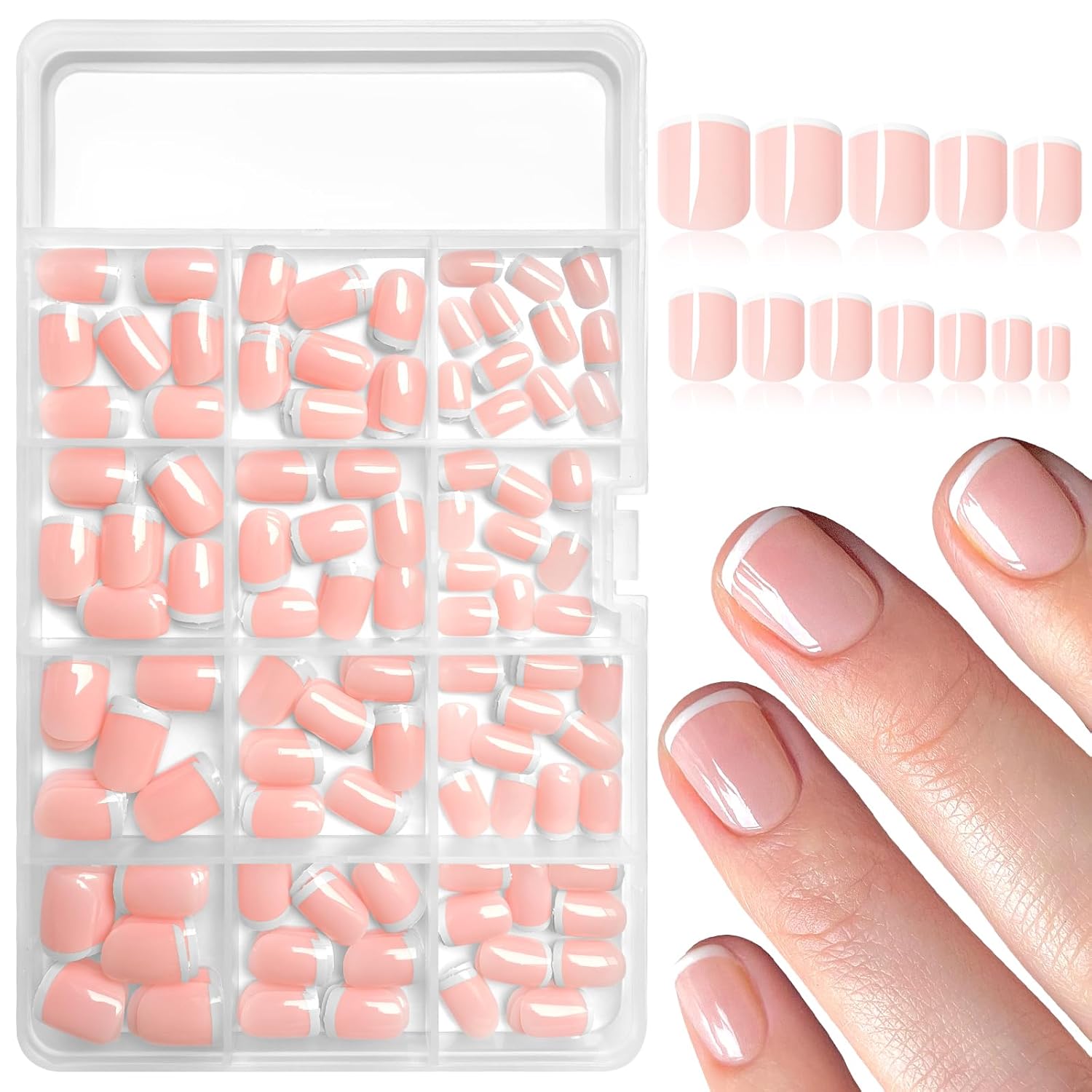 White French Tip Press on Nails Short Square Fake Nails, Glossy Square Nails Press on Full Cover Acrylic French Tip Nails Short False Nail Tips 240pcs Glue on Nails
