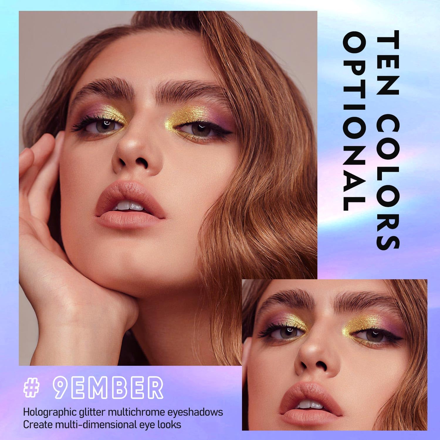 MAKI YIKA Glitter Eyeshadow Gold Liquid Multichrome Eyeshadows Long Lasting, Metallic Chameleon Eye Shadow Smudgeproof Holographic Eye Topper Glitters (#9 Ember) - Image 3