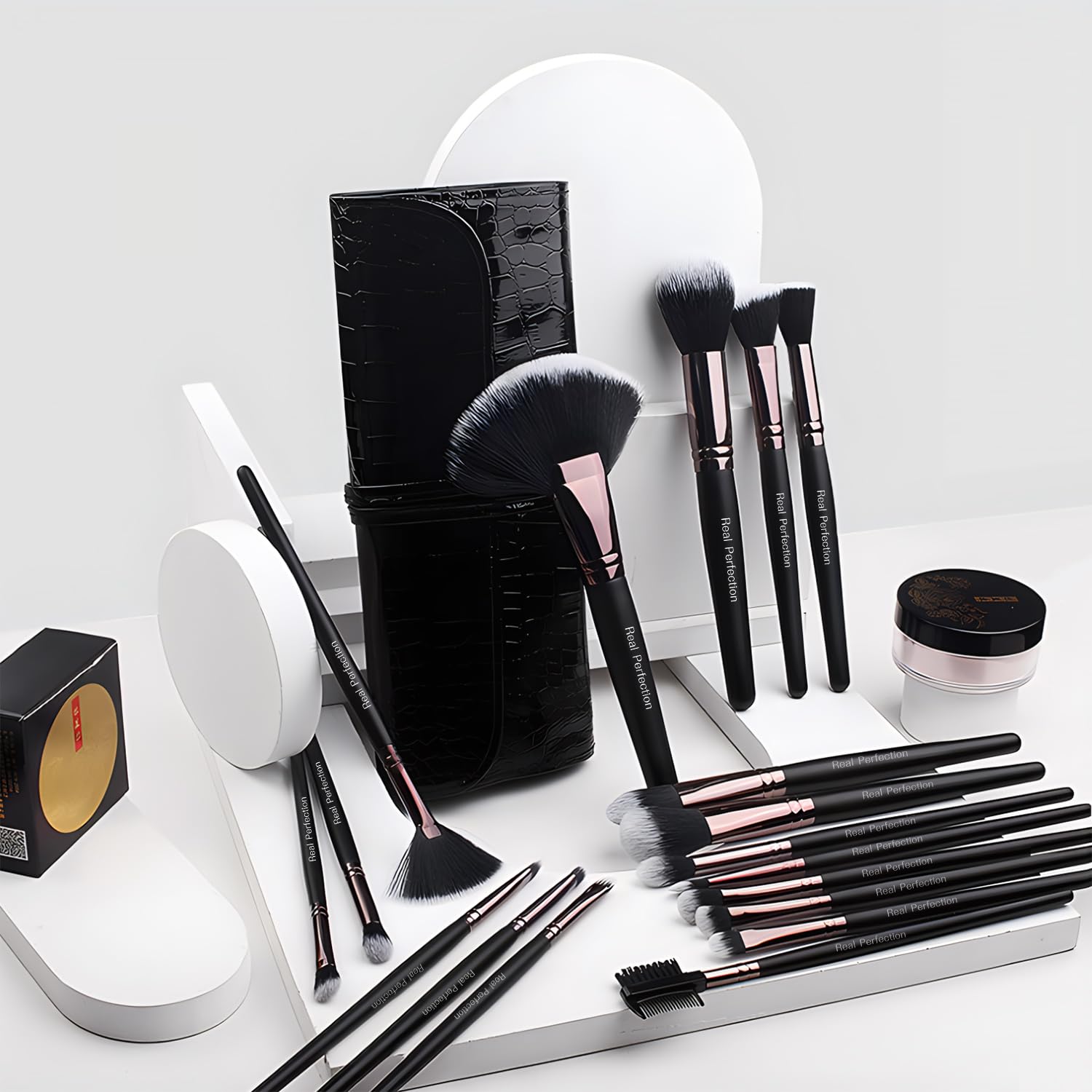 Real Perfection Makeup Brushes 24pcs Makeup Brush Set Premium Synthetic Powder Foundation Contour Blush Concealer Eye Shadow Blending Liner Make Up Brush Kit with Case - Image 7