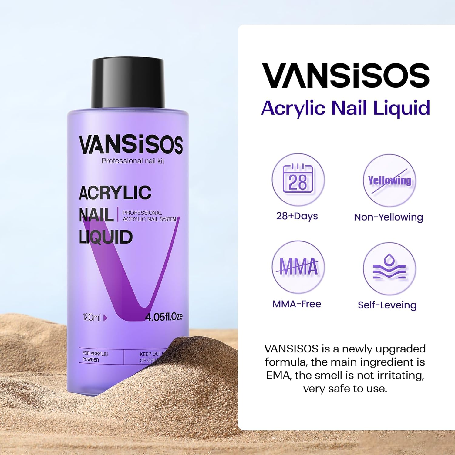 Professional Acrylic Nail Liquid for Nail: 4fl.oz Acrylic Liquid with Nail Brush for Beginners at Home DIY Nail Salon Use Non-Yellowing MMA-Free - Image 2