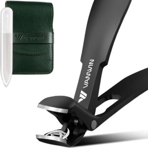 Toenail Clippers for Seniors Thick Toenails, Upgrade Angled Head Large Toe Nail Clippers for Men with 15mm Wide Jaw Opening, Sharp Heavy Duty Fingernail Clipper Nail Cutter with Catcher Black