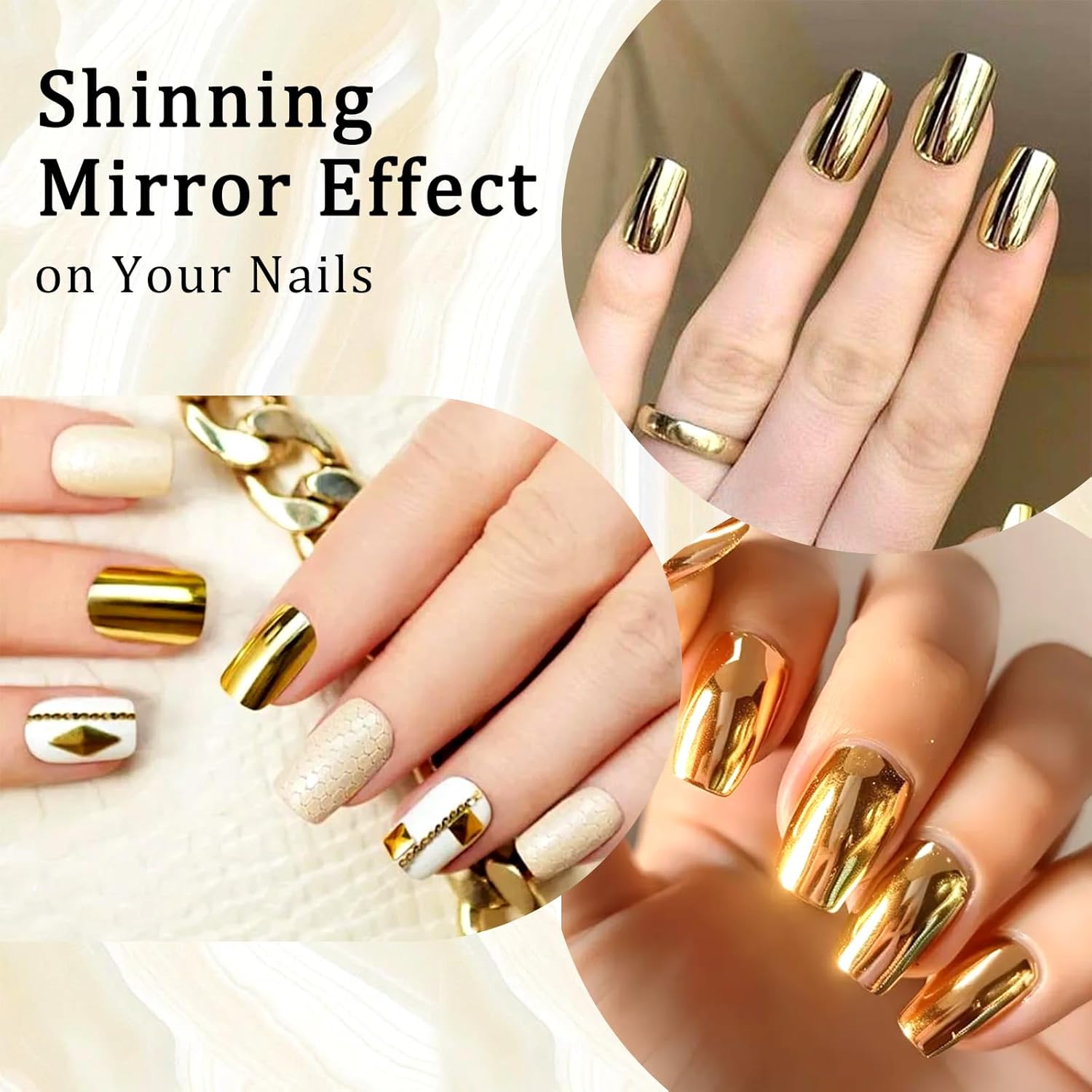 SIUSIO 18ml Mirror Nail Polish, Bright Colorful Metallic for Nail Art, Longlasting Mirror Effect Glue, Gorgeous Reflective Manicure Lacquers, 0.61 fl oz-Gold - Image 5