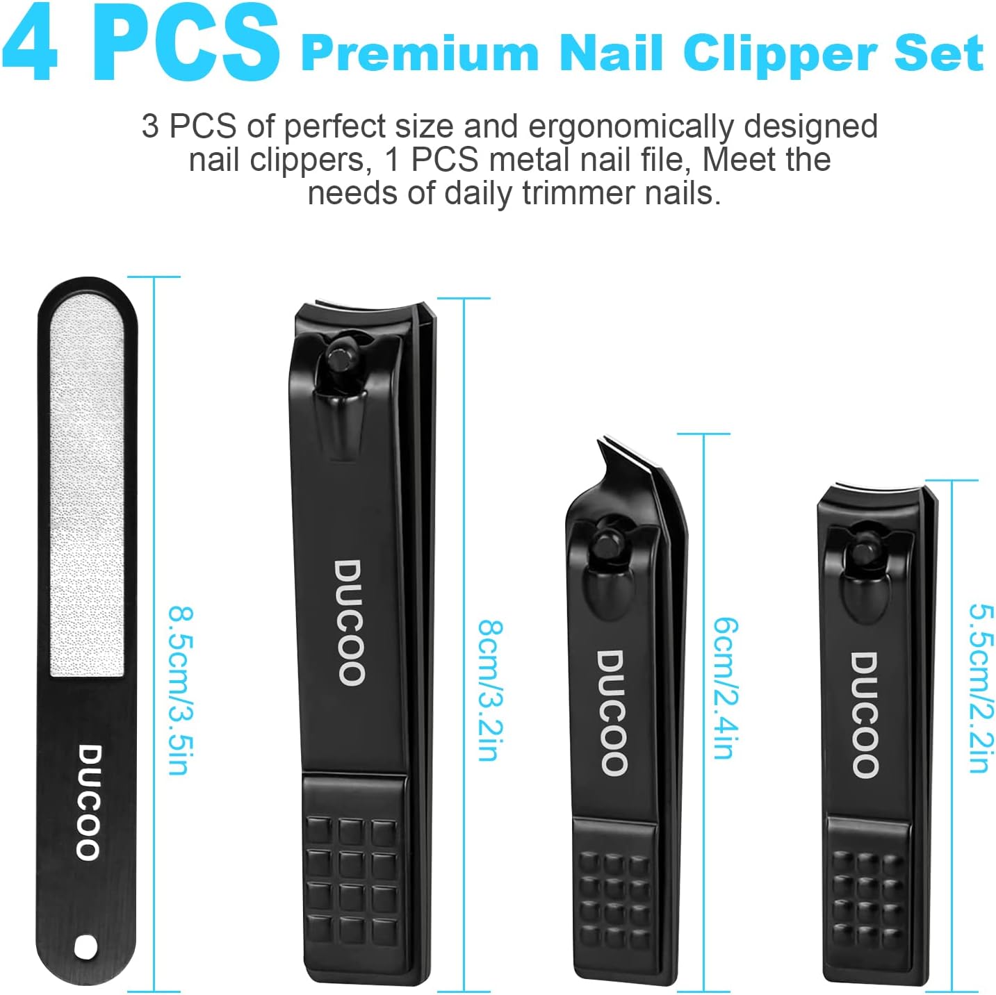 Nail Clipper Set, 4 PCS Ultra Sharp Nail Clippers for Men, Women, Adults Toenail Fingernail Clippers, Stainless Steel Nail Cutter & File, Black - Image 2