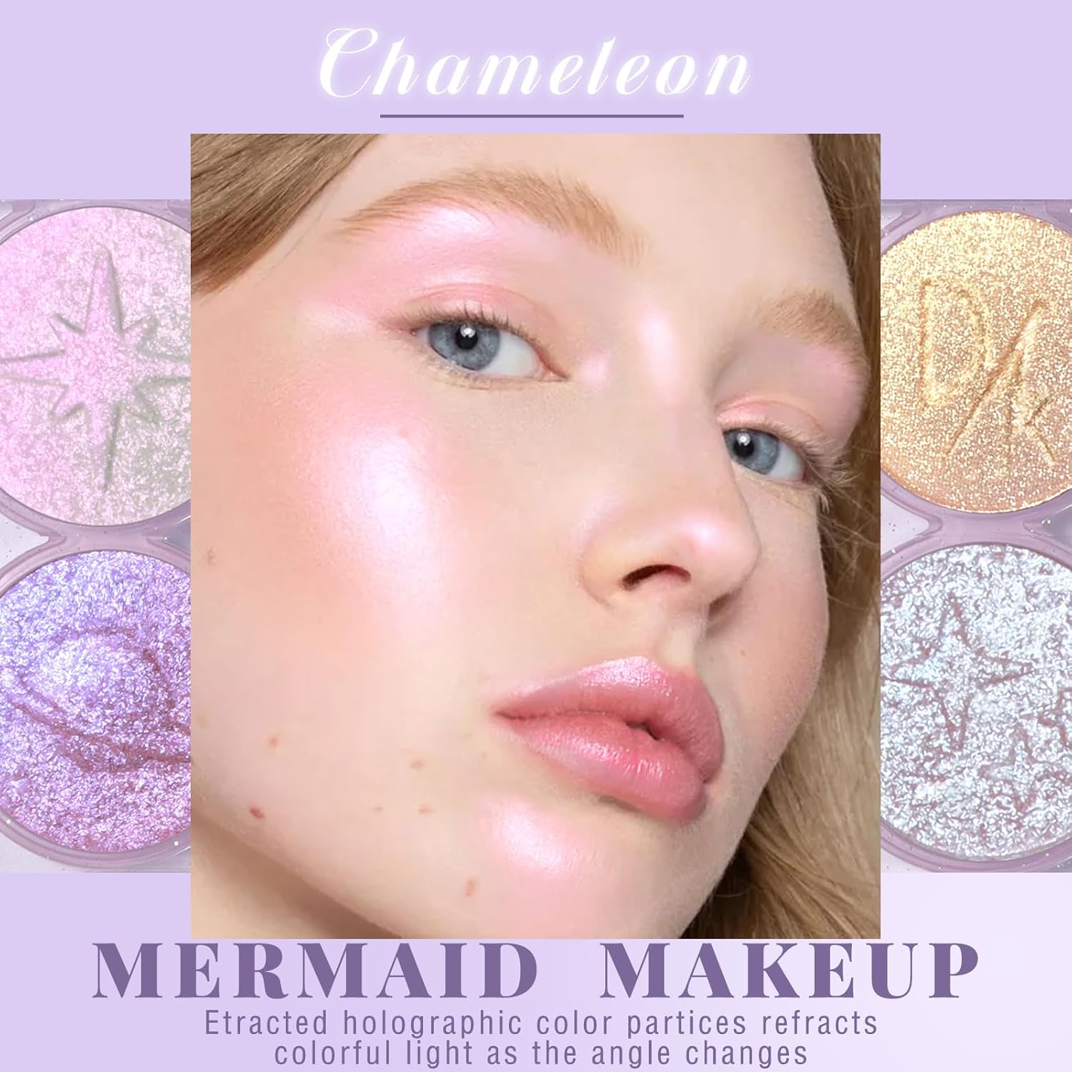 Holographic Duochrome Glitter Eyeshadow Palette, Chameleon Color Shift Metallic Shimmer Eyeshadow, Sparkle Inner Corner Eye Highlighter, Creamy Mini Eye Shadow Palette Iridescent Fairy Makeup - Image 2
