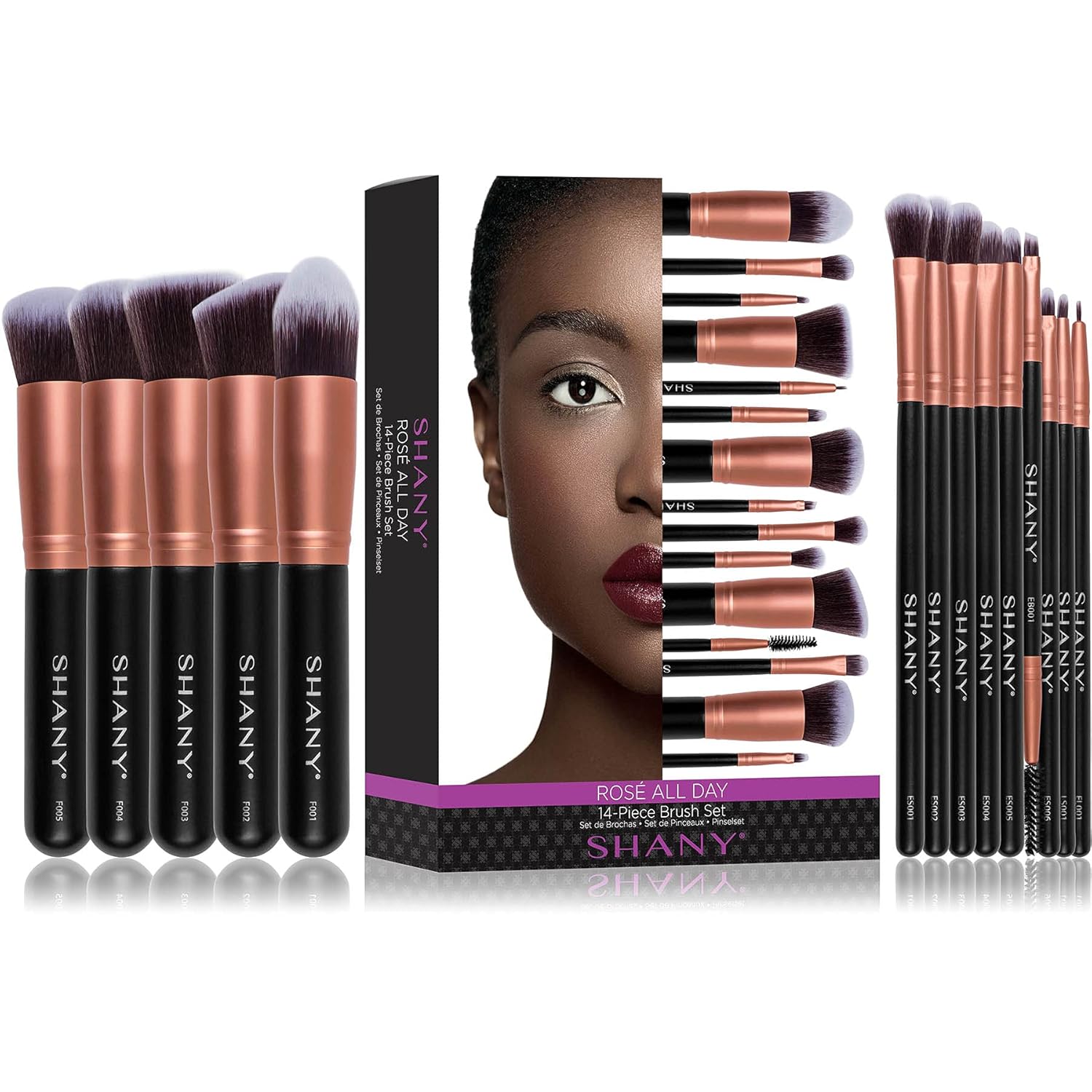 SHANY Makeup Brushes - Rose All Day - 14-Piece Brush Set – Foundation Powder Concealers Eye Shadows Makeup brushes - Complete Kabuki Makeup Brush Set in Rose Gold - 14 PCS - Image 2