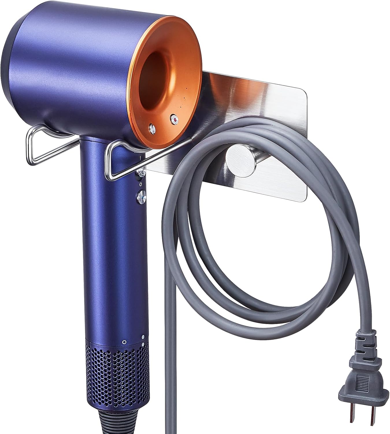 Hair Dryer Holder Wall Mounted Adhesive Blow Dryer Holder,SUS 304 Stainless Steel Hairdryer Holder Hanger Storage, Hair-dryer Rack Stick on Vanity Cabinet for Bathroom ,Hair Tool Organizer with Hook - Image 2