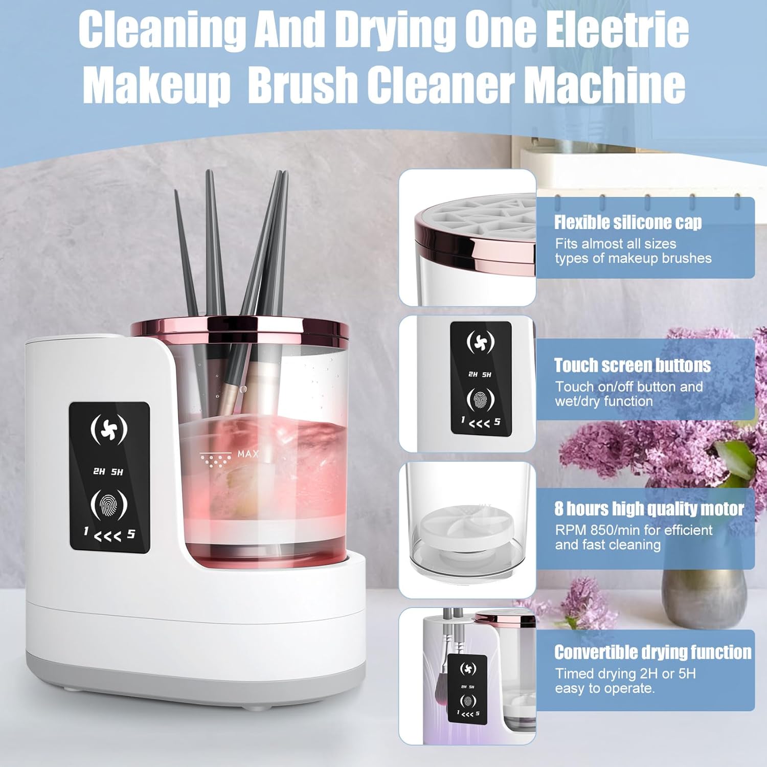 Electric Makeup Brush Cleaner-3 IN 1 Automatic Makeup Brush Cleaner with Makeup Brush Dryer, Multi-Functional Portable USB Deep Cleaning for All Types of Makeup Brushes - Image 6