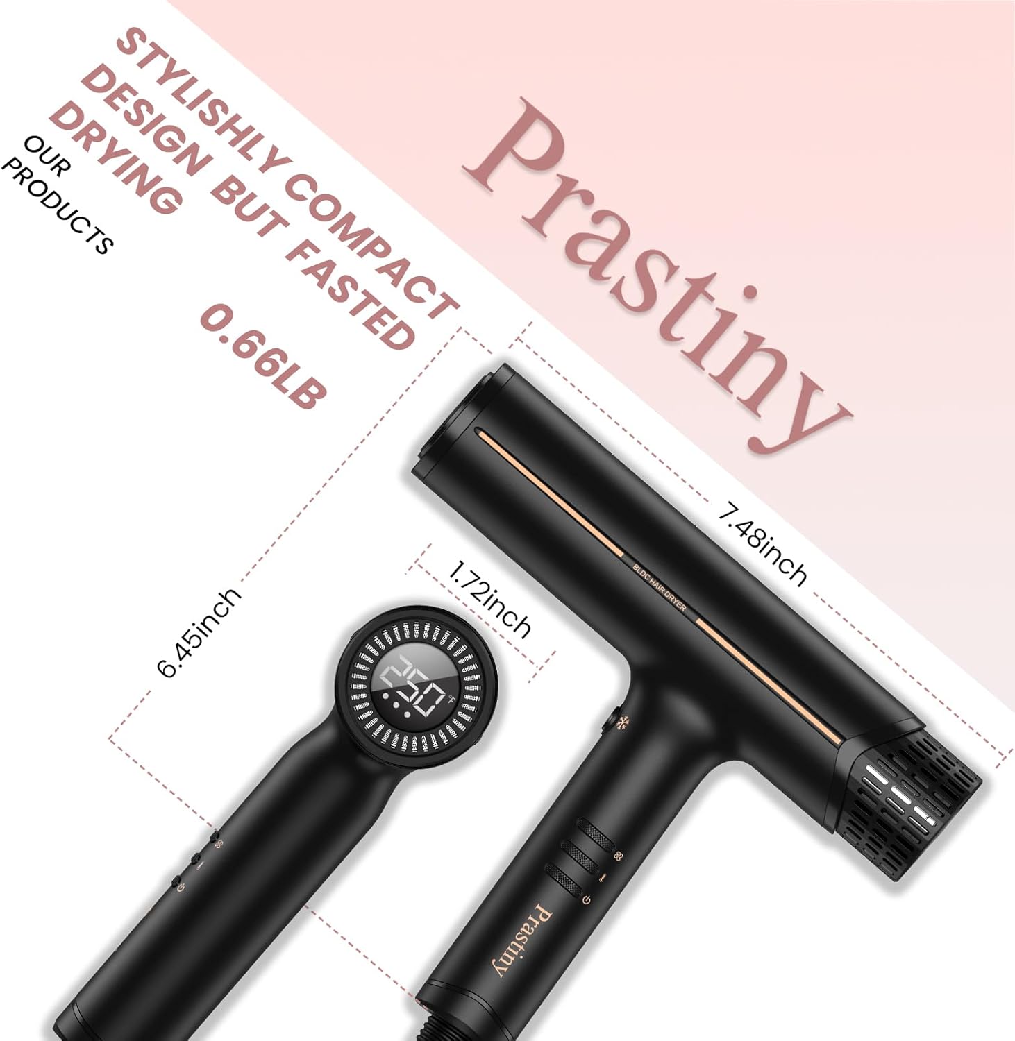 Professional High-Speed Hair Dryer with Diffuser Nozzle Low Noise Fast Drying Ion Blow Dryer Hair Care Intelligent Heat Airflow Control with LCD Display Travel Hair Dryer for All Hair Types - Image 7