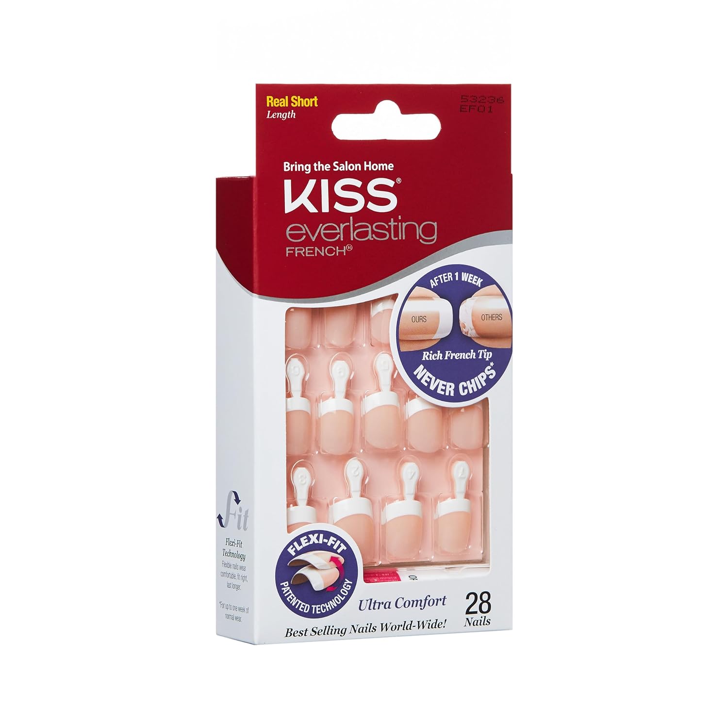 Kiss Everlasting French Nail Manicure, Chip-Free with Flexi-Fit Technology, Real Short, "Endless", Nail Kit with Pink Nail Glue (Net Wt. 2 g / 0.07oz.), Mini File, Manicure Stick, and 28 Fake Nails - Image 4