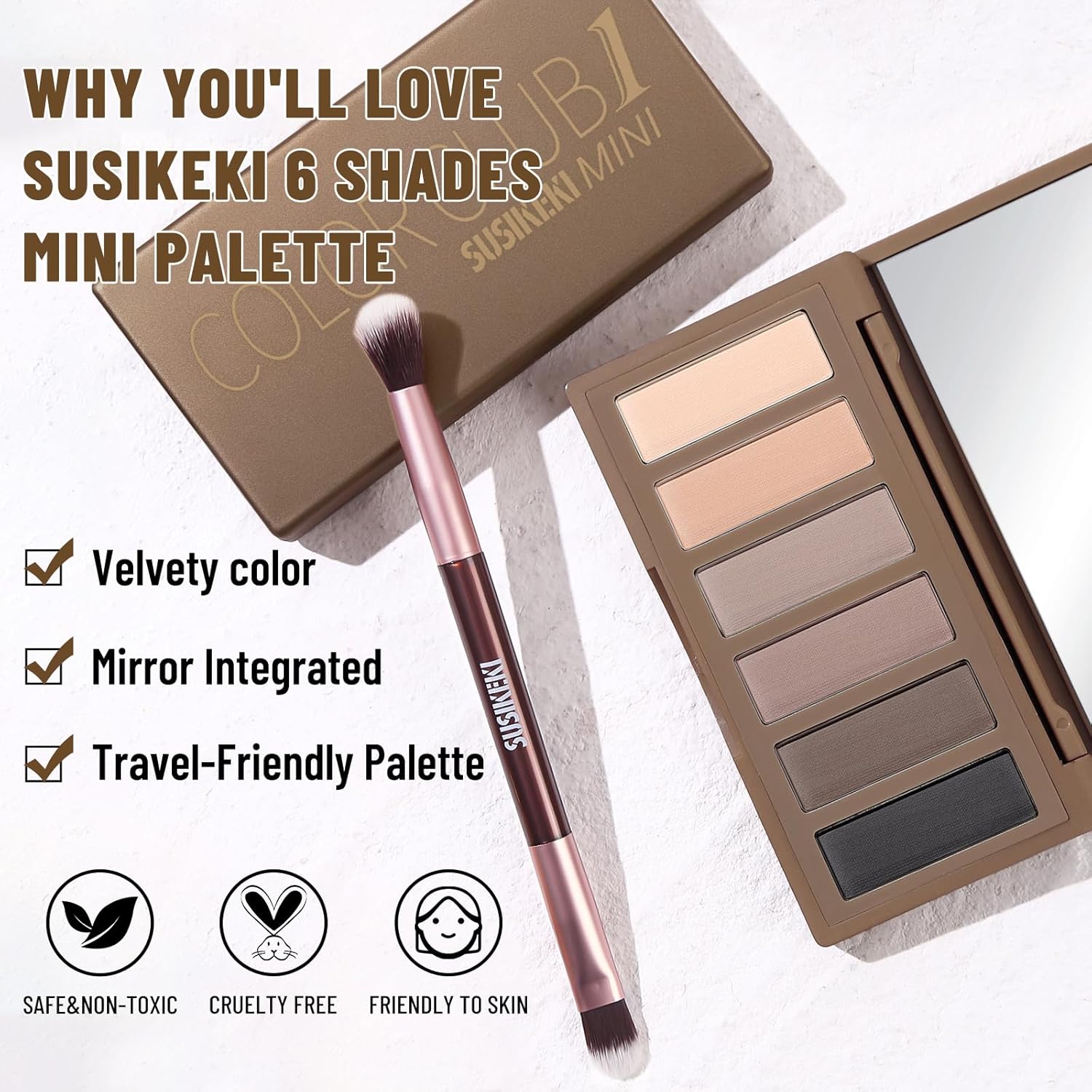 6 Colors Mini Naked Eyeshadow Makeup Palette with Brush Neutral Nude Smoky Eye Shadow Taupe & Brown Matte Make Up Pallet with Mirror Highly Pigmented Long Lasting Waterproof Travel Size Gift Kit - Image 4